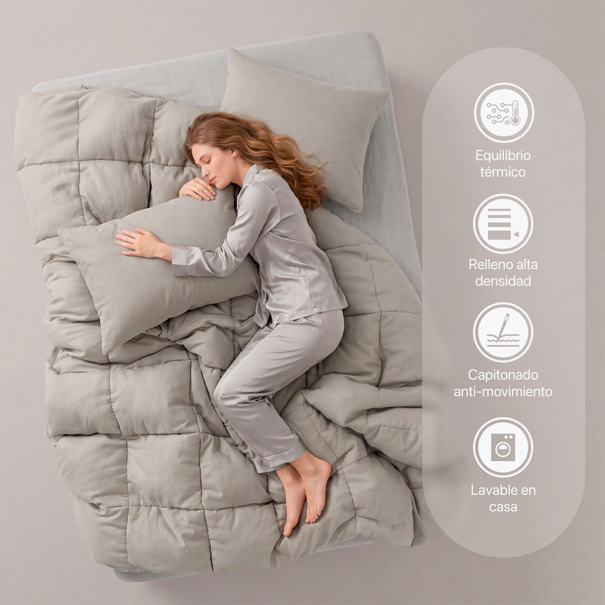 Edred&oacute;n Acolchado Duvet King Size Hipoalerg&eacute;nico Taupe ESQUIMAL. image number null