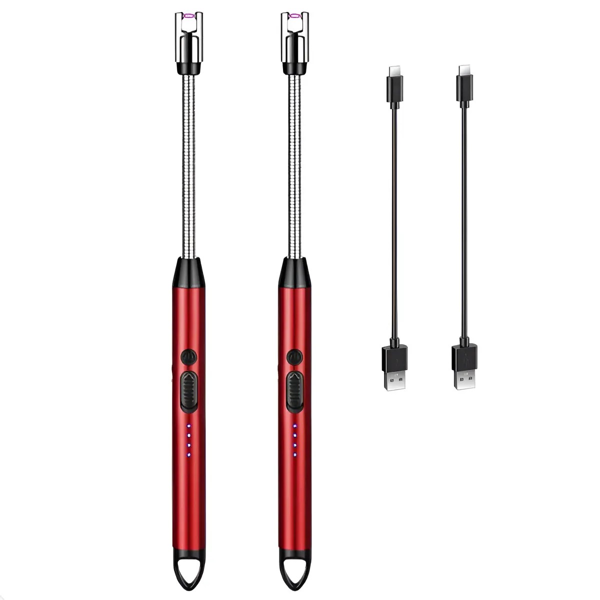 Encendedor El&eacute;ctrico Port&aacute;til Recargable De Cocina USB 2 Piezas Rojo image number null