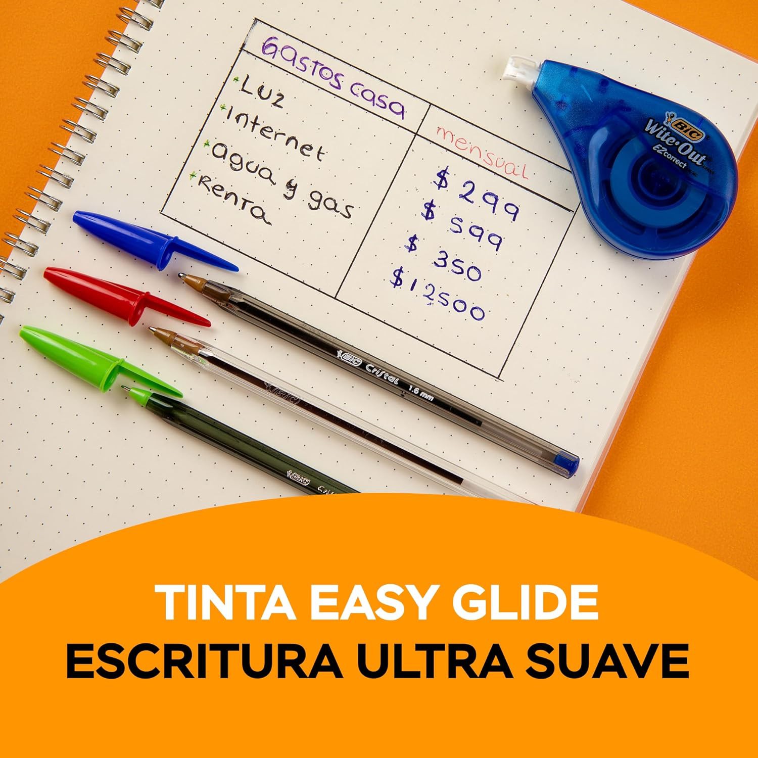 BIC Bol&iacute;grafo Cristal Intenso Punto Extra Grueso 1.6mm Escritura Tipo Gel Trazos Suaves Escritura m&aacute;s Visible 10 Piezas image number null