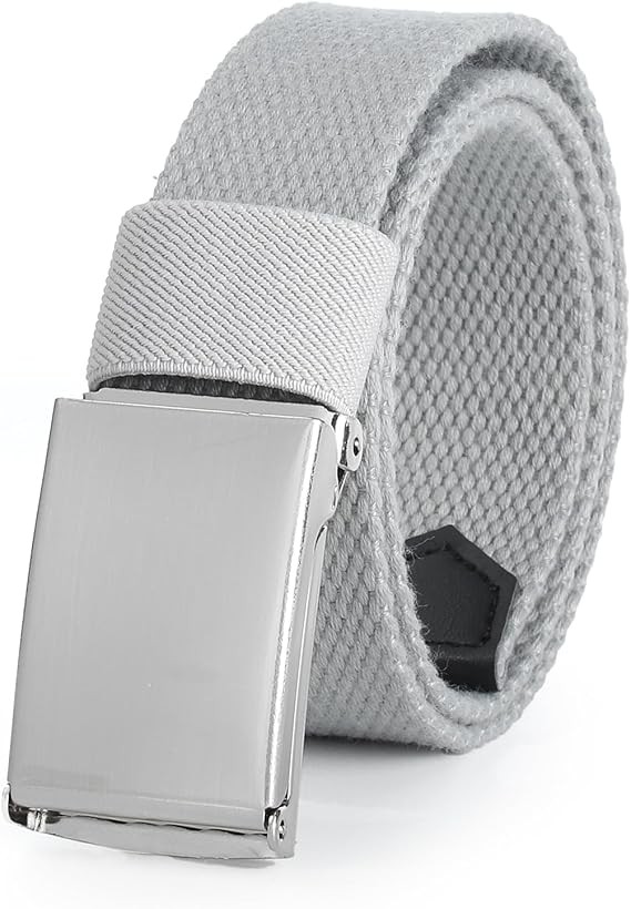 AWAYTR - Cinturones de lona para ni&ntilde;os, uniforme escolar ajustable, cintur&oacute;n de golf para ni&ntilde;os con hebilla abatible plateada. image number null