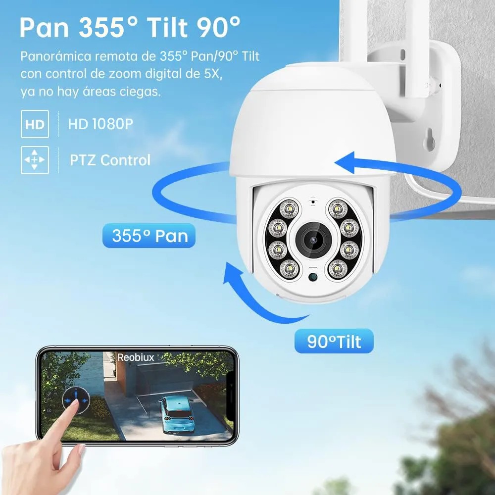 Camara de Seguridad PTZ Wifi para Exteriores Full HD 2MP 1080P 360&ordm; Vision Nocturna Sensor de Movimiento 2 pz image number null