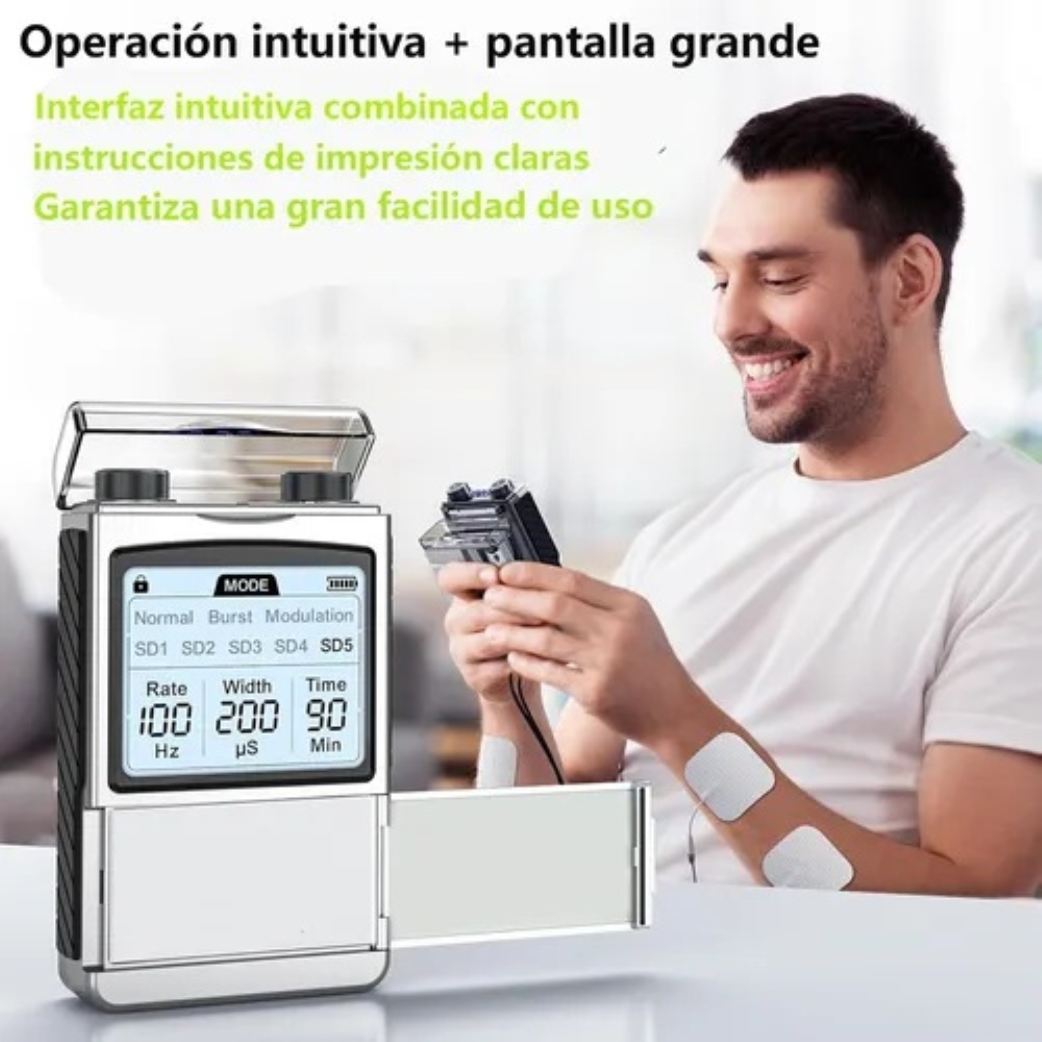 Electroestimulador Muscular 4 Canales 48 Modos 8pad Plata Negro image number null