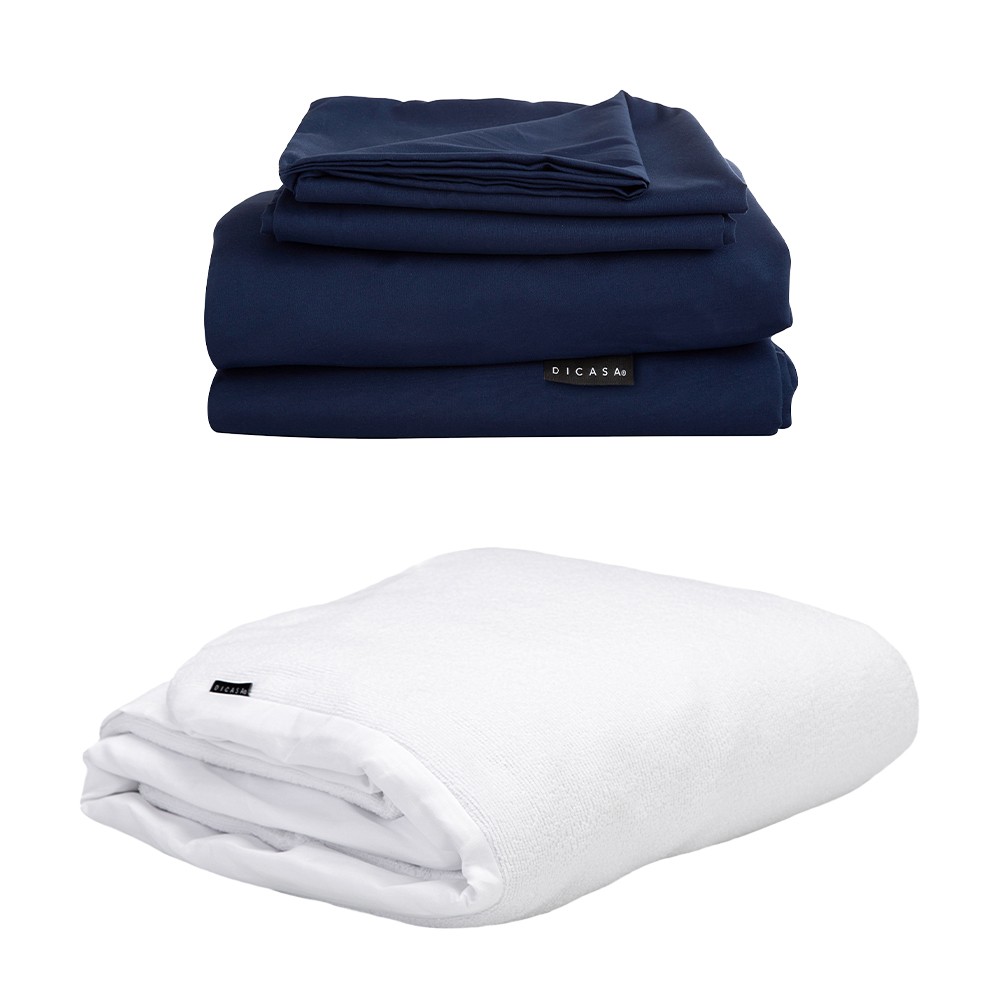 Protector Matrimonial Dicasa Cloud con S&aacute;banas Softy Azul Marino image number null