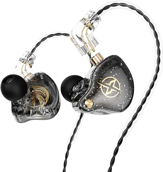 Auriculares intraurales con cable, Colorful Hybrid monitores intraurales, auriculares HiFi de graves profundos con cables desmontables con pin B, auriculares aislantes de ruido (micr&oacute;fono) (Negro). image number null