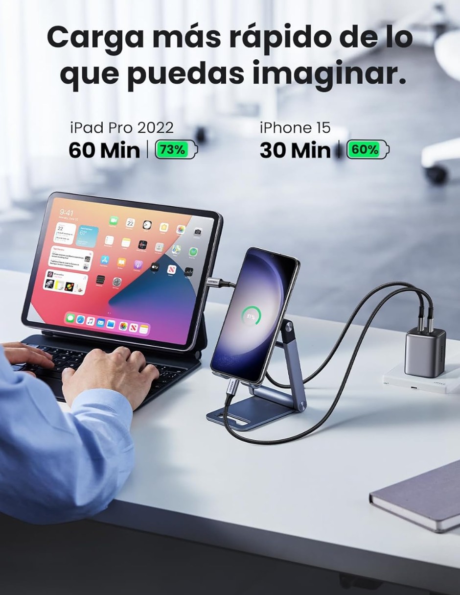 Cable USB-C a Tipo C 60W Ugreen Reversible con Nyl&oacute;n de 2m Negro. image number null