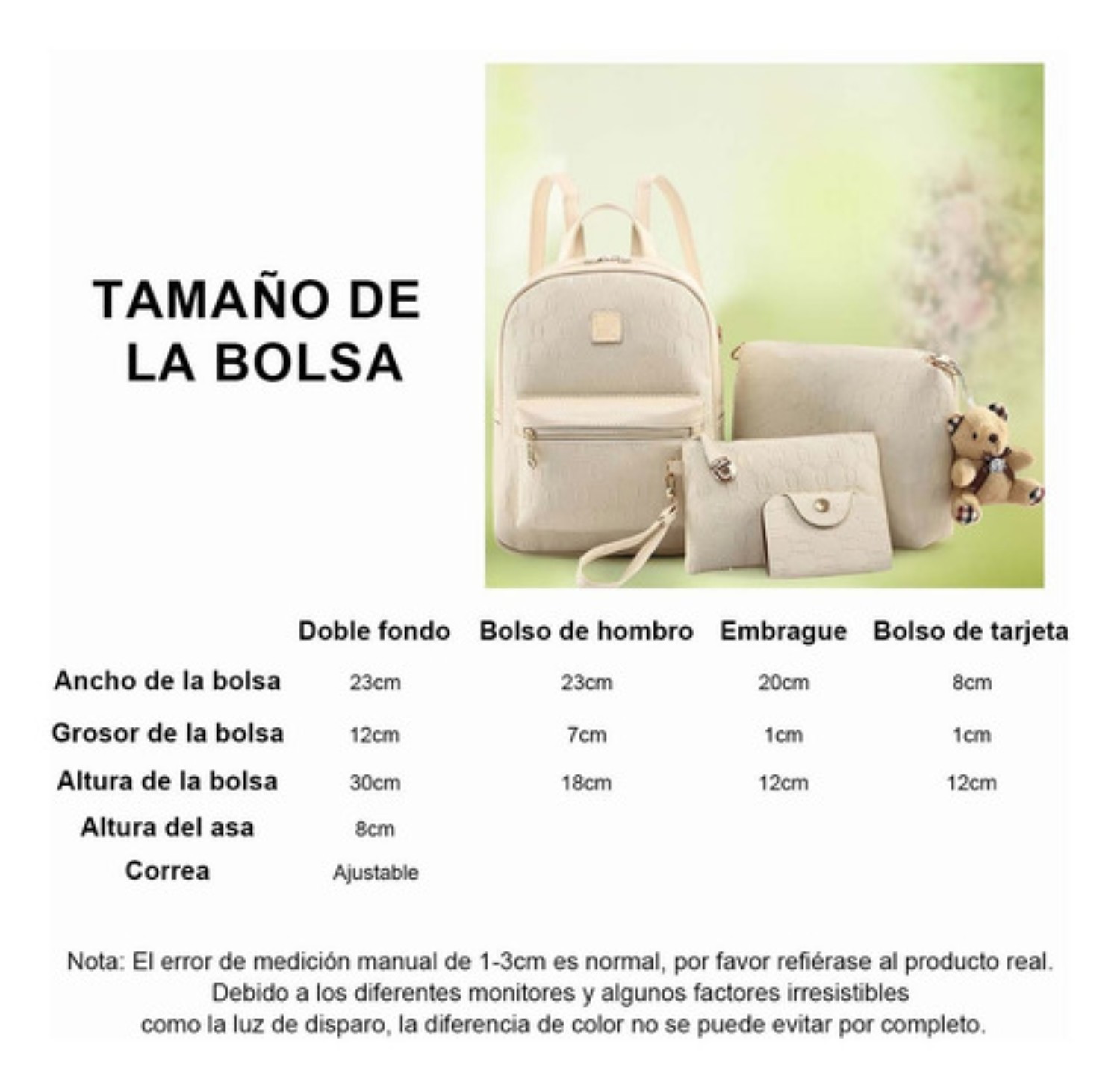 Bolsas De Mujer Mochila Cosmetiquera Correa 4 Set Beige image number null
