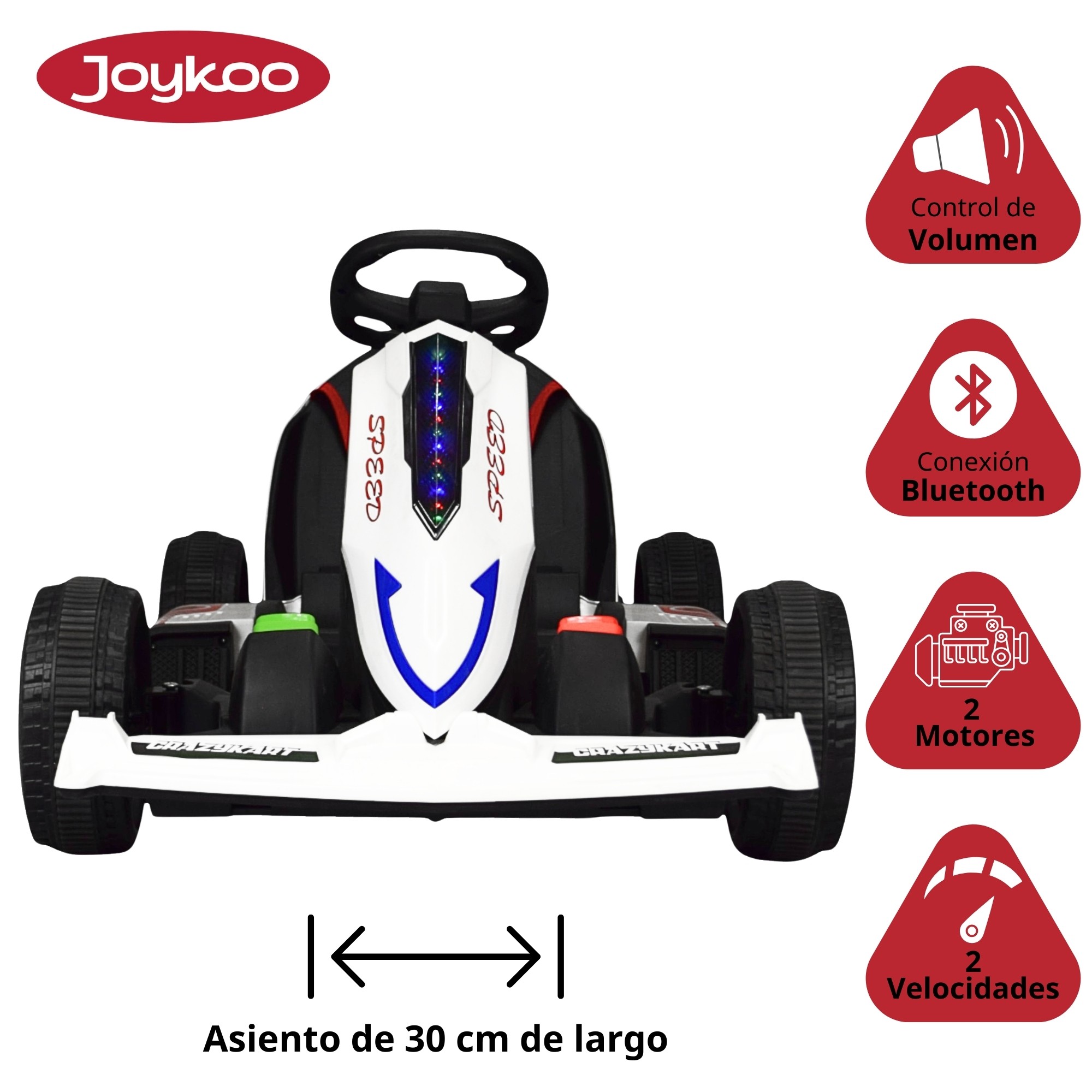 Montable Electrico Go Kart para Ni&ntilde;os Largo Ajustable Luz 12v - Blanco image number null