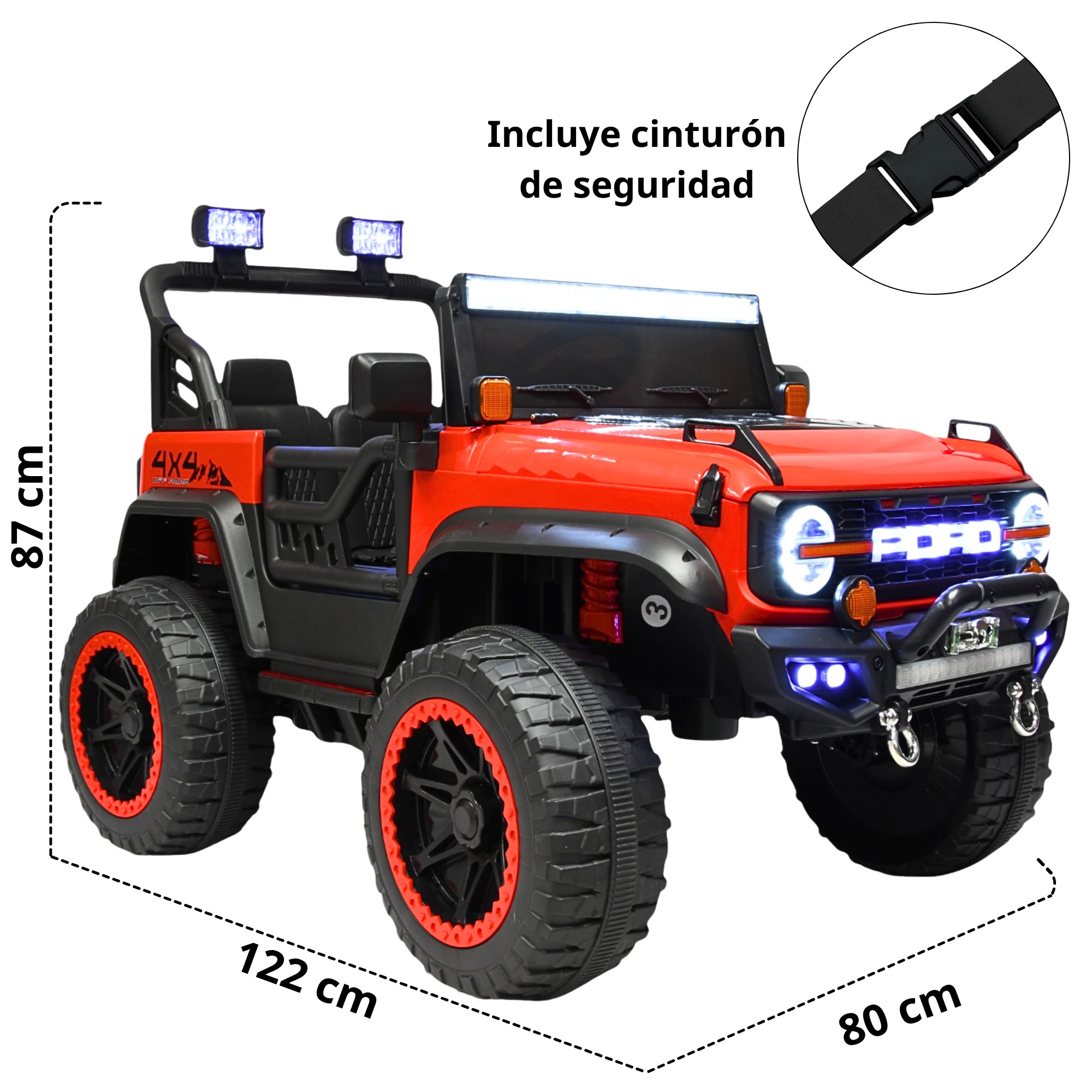Montable Electrico Camioneta 4x4 para Ni&ntilde;os Bluetooth Luces Led Control Remoto Bater&iacute;a 12v - Rojo image number null