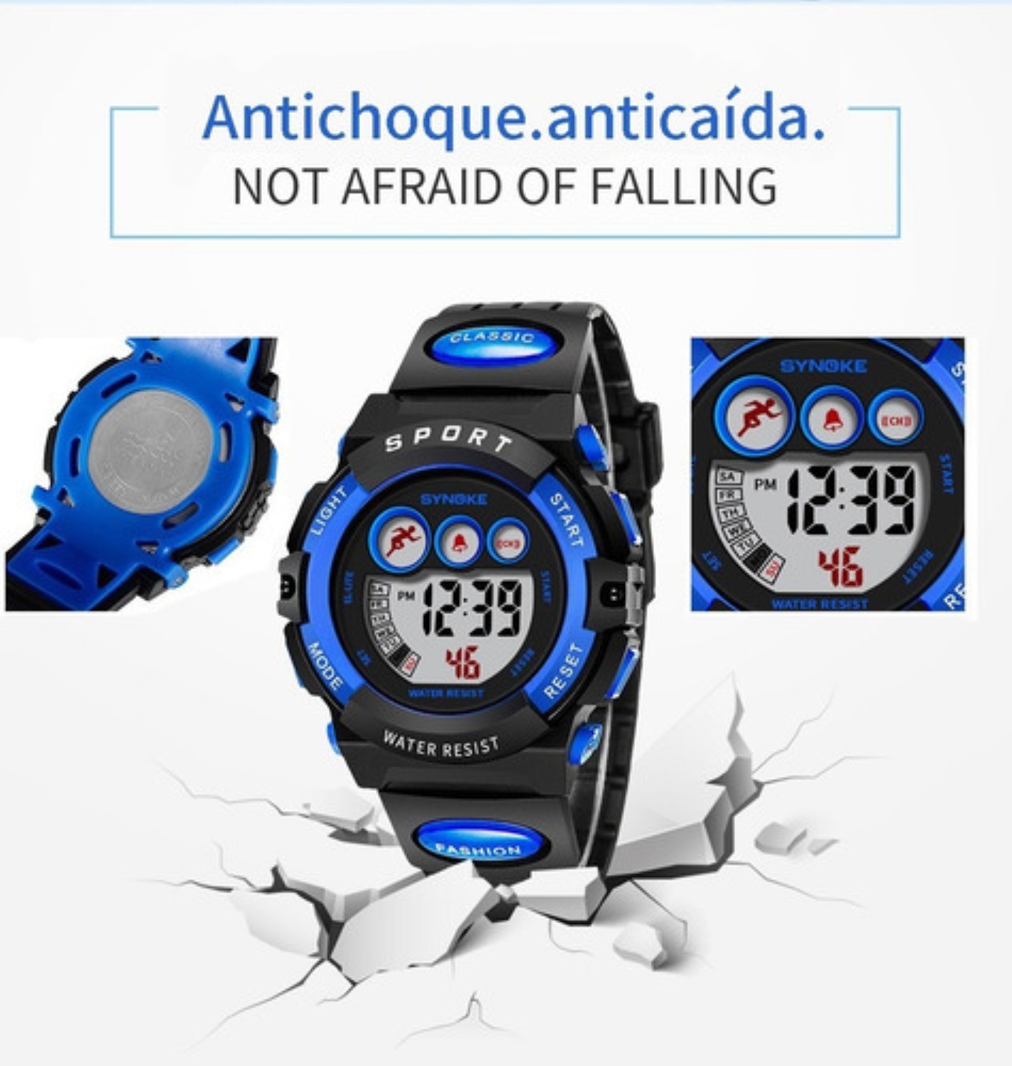 Reloj Electr&oacute;nico Para Ni&ntilde;os Deportes A Prueba De Agua NEGRO CON AZUL image number null