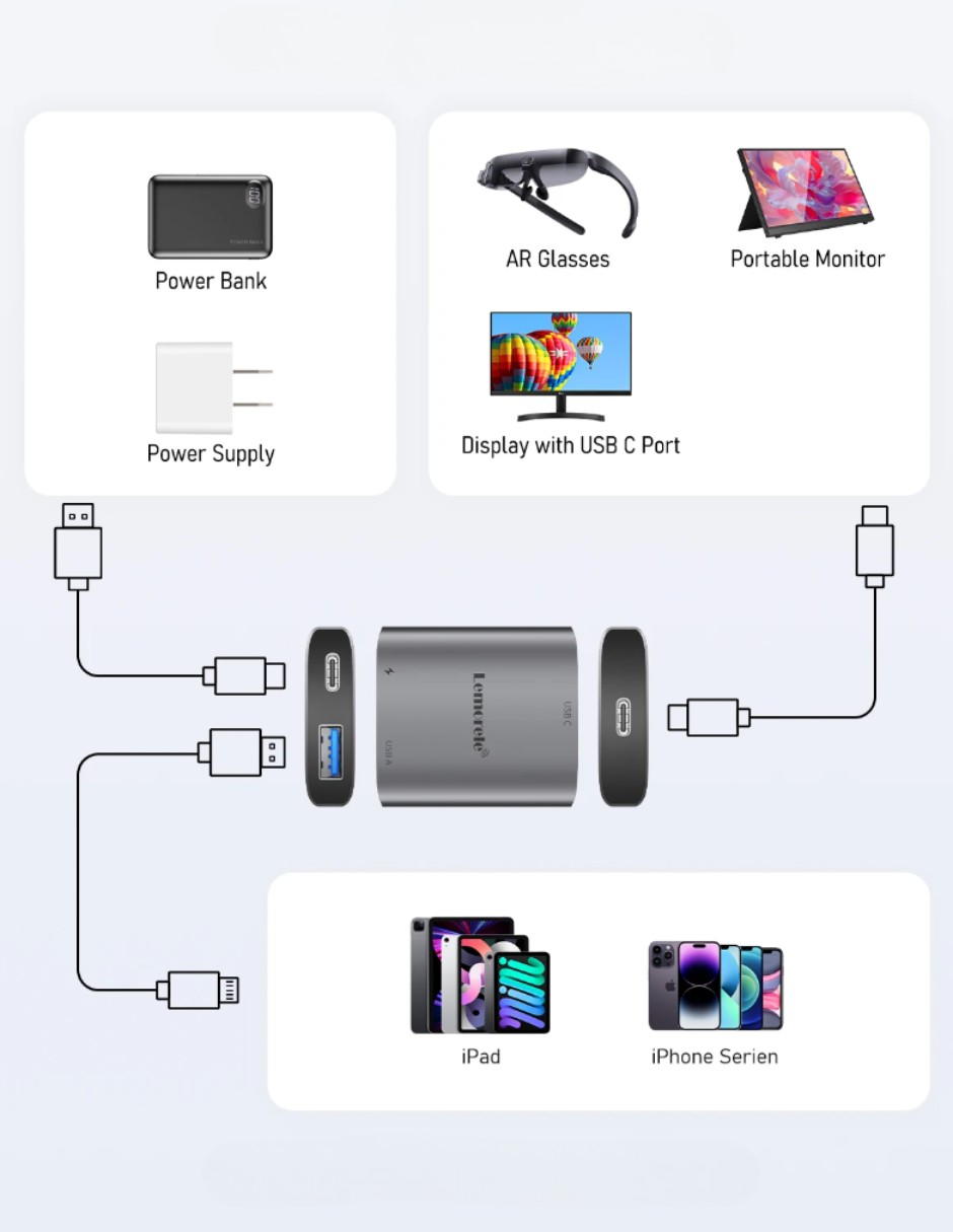 Adaptador Lemorele para Lightning a USB C . image number null