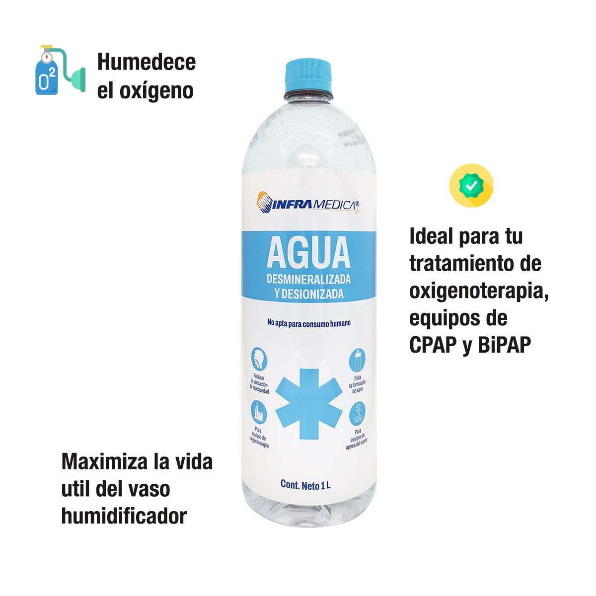 KIT TANQUE OX&Iacute;GENO MEDICINAL OXIVIDA 1725 (SIN CARGA DE GAS)+ 2 AGUAS image number null