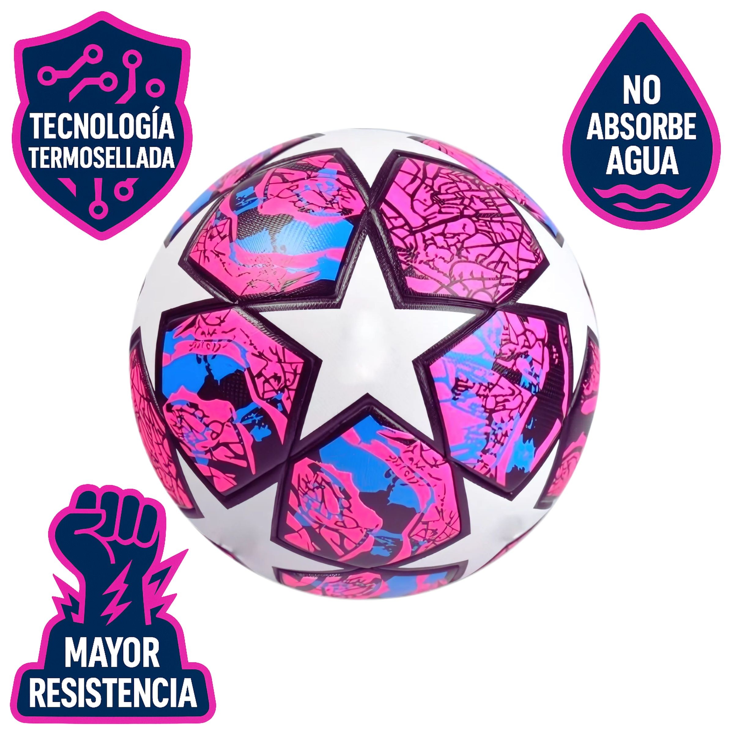 Bal&oacute;n F&uacute;tbol Soccer No.5 Profesional de Estrellas H&iacute;brido Champions Rosa Para Entrenamiento Y Juego Recreativo image number null