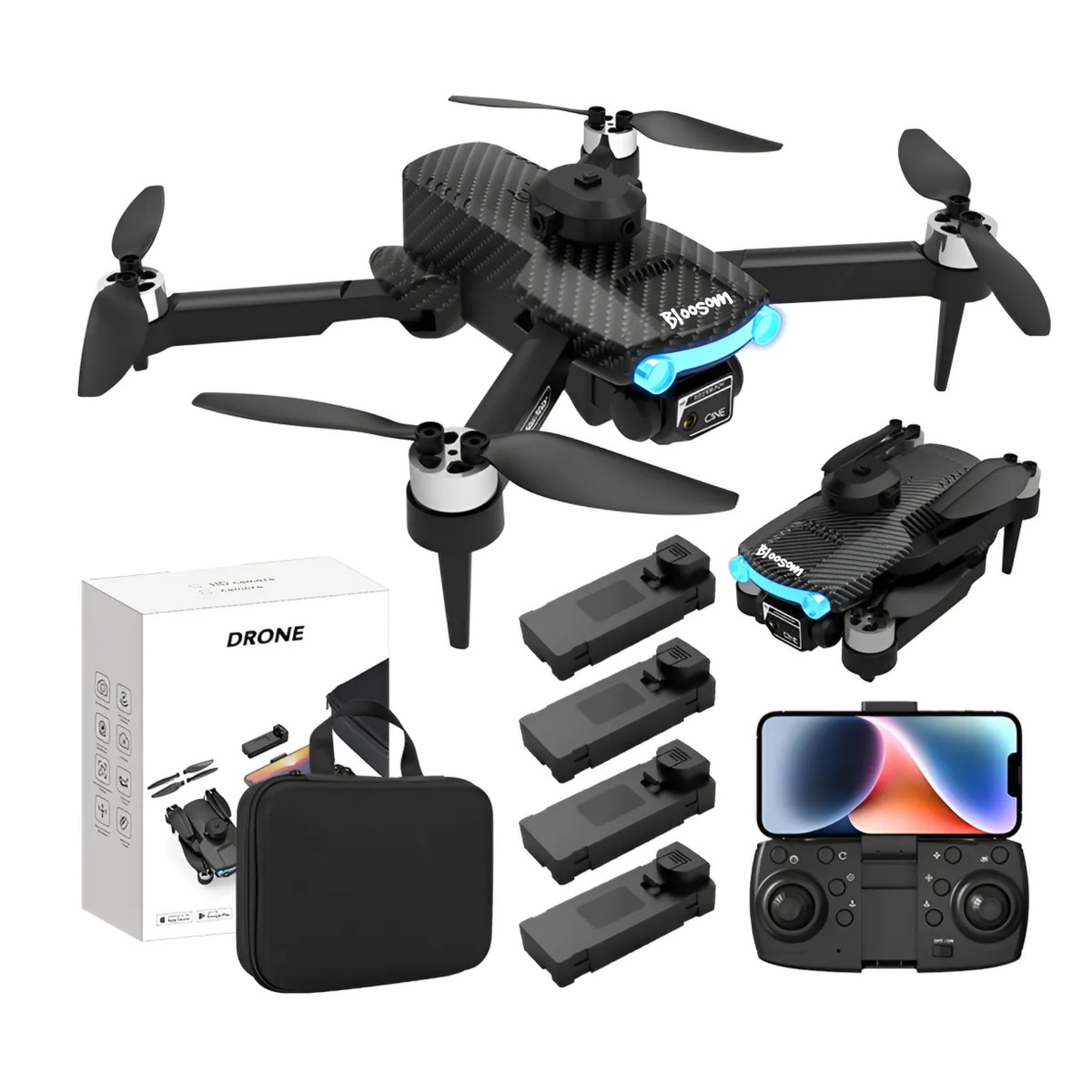 Drone De Motor Doble Sin Escobillas 4k Hd/4 Bater&iacute;as Negro image number null