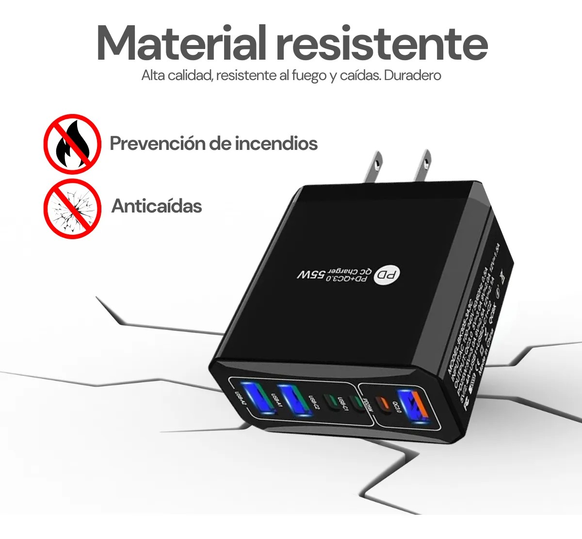 Cargador de Pared 55W con 6 Puertos Multipuerto USB-C y USB-A con Carga R&aacute;pida QC3.0 y Power Delivery image number null