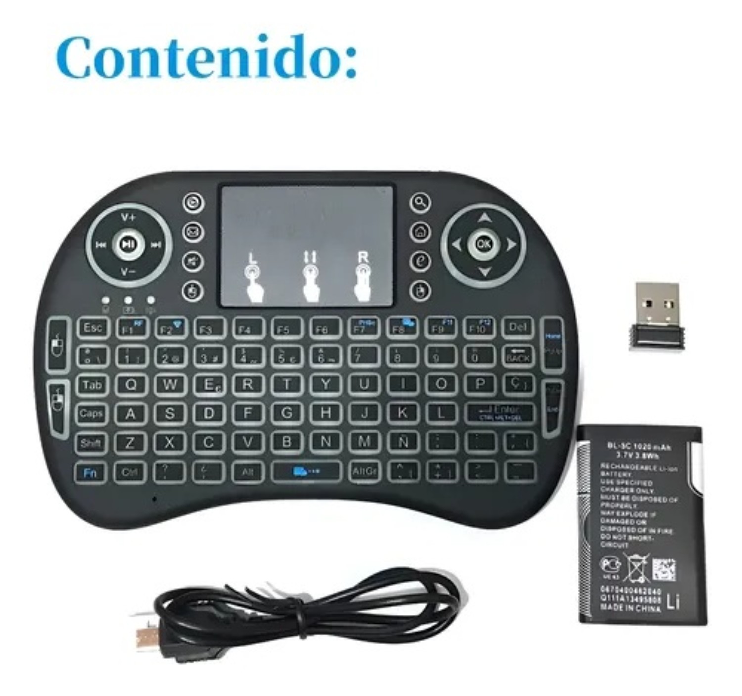 Mini Teclado Inal&aacute;mbrico Touchpad para Celular Tv Pc en espa&ntilde;ol Negro image number null