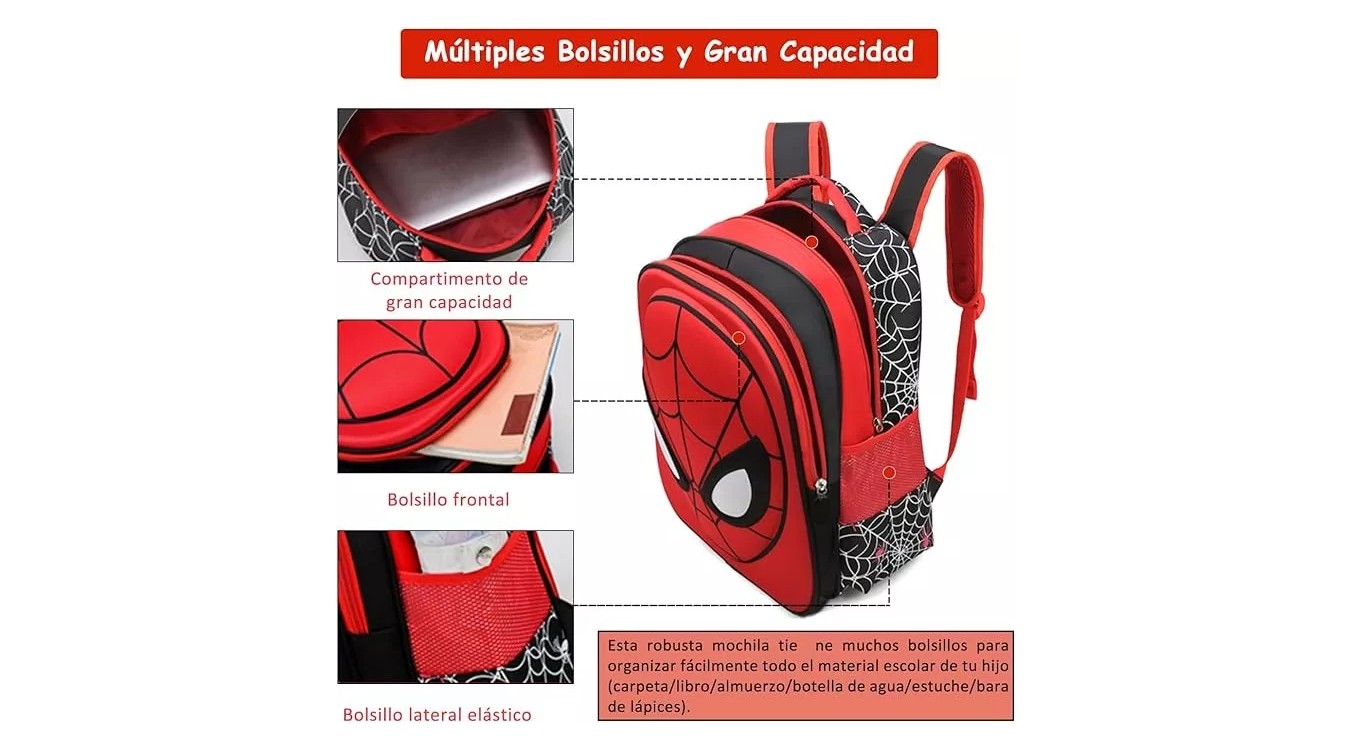 ML Estudiante Mochila Infantil Spiderman Con Estuche L&aacute;pices. image number null
