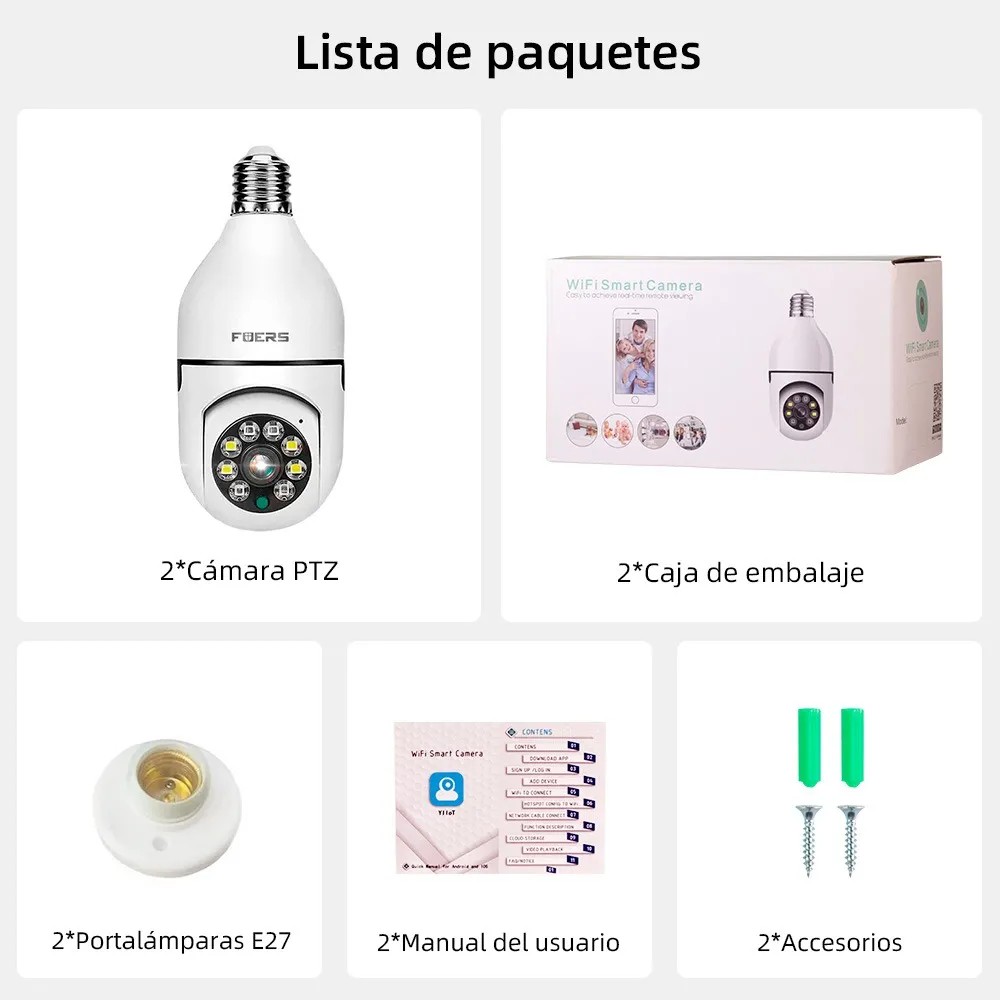 Camara de Seguridad Wifi Super HD 3MP 1080P Conexion E27 Foco 360&ordm; Vision Nocturna 2 pz image number null