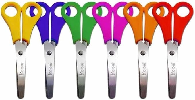A KOOVI 24 tijeras escolares de acero inoxidable derecha colores surtidos tijeras de mano herramienta artesanal ideales para uso diario escuela u oficina tijeras portatiles. image number null