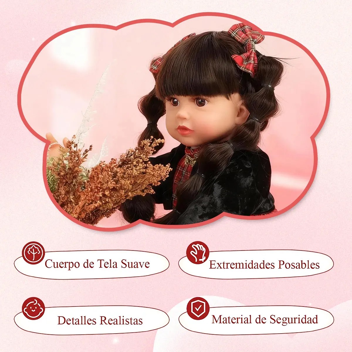Mu&ntilde;eca Beb&eacute; Reborn 55cm Con Cabello Largo Realista Con Cuerpo Suave Y Detalles Faciales image number null
