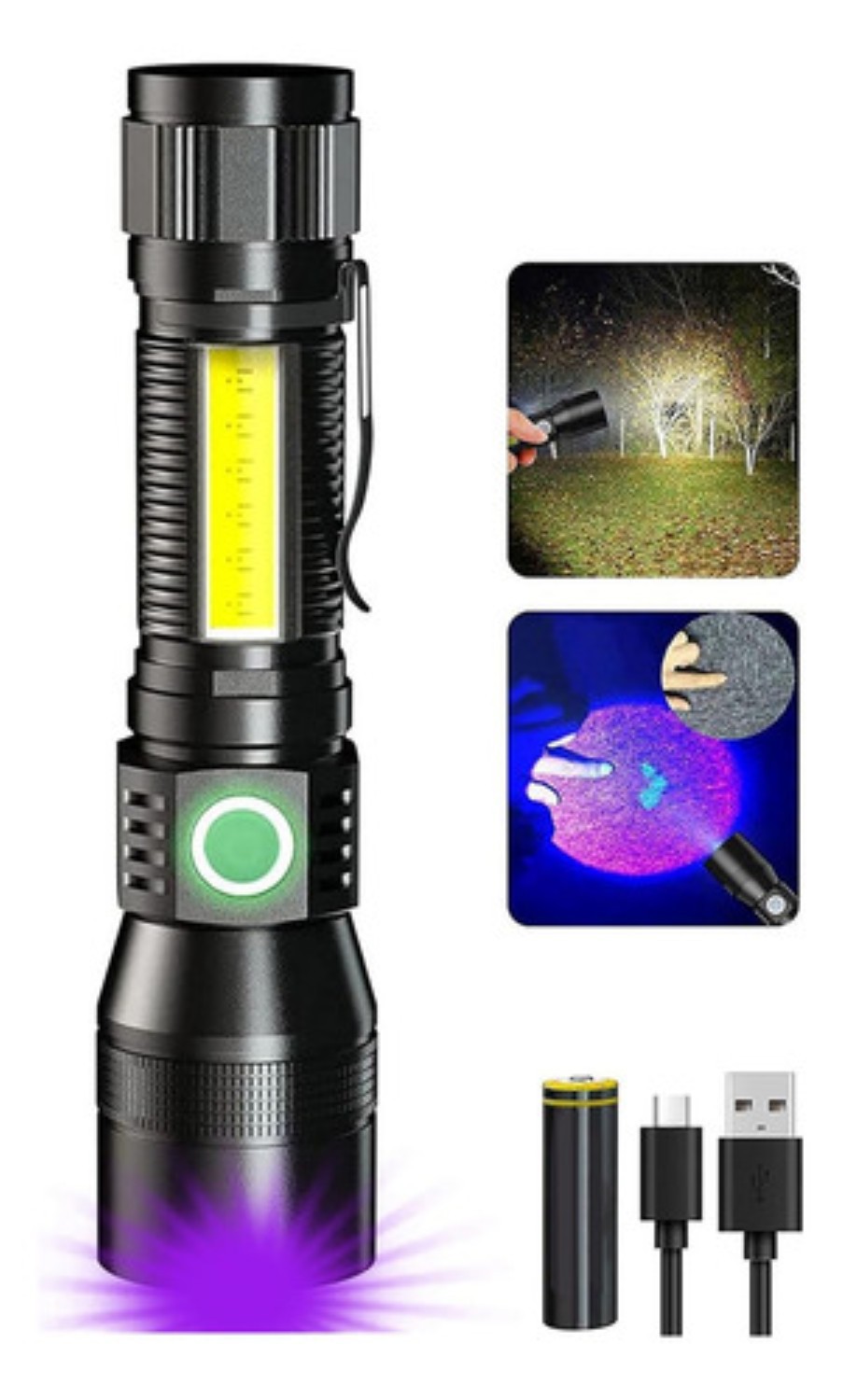 Linterna T&aacute;ctica Uv Recargable 1800lm 7 Modos De Iluminaci&oacute;n Negro image number null