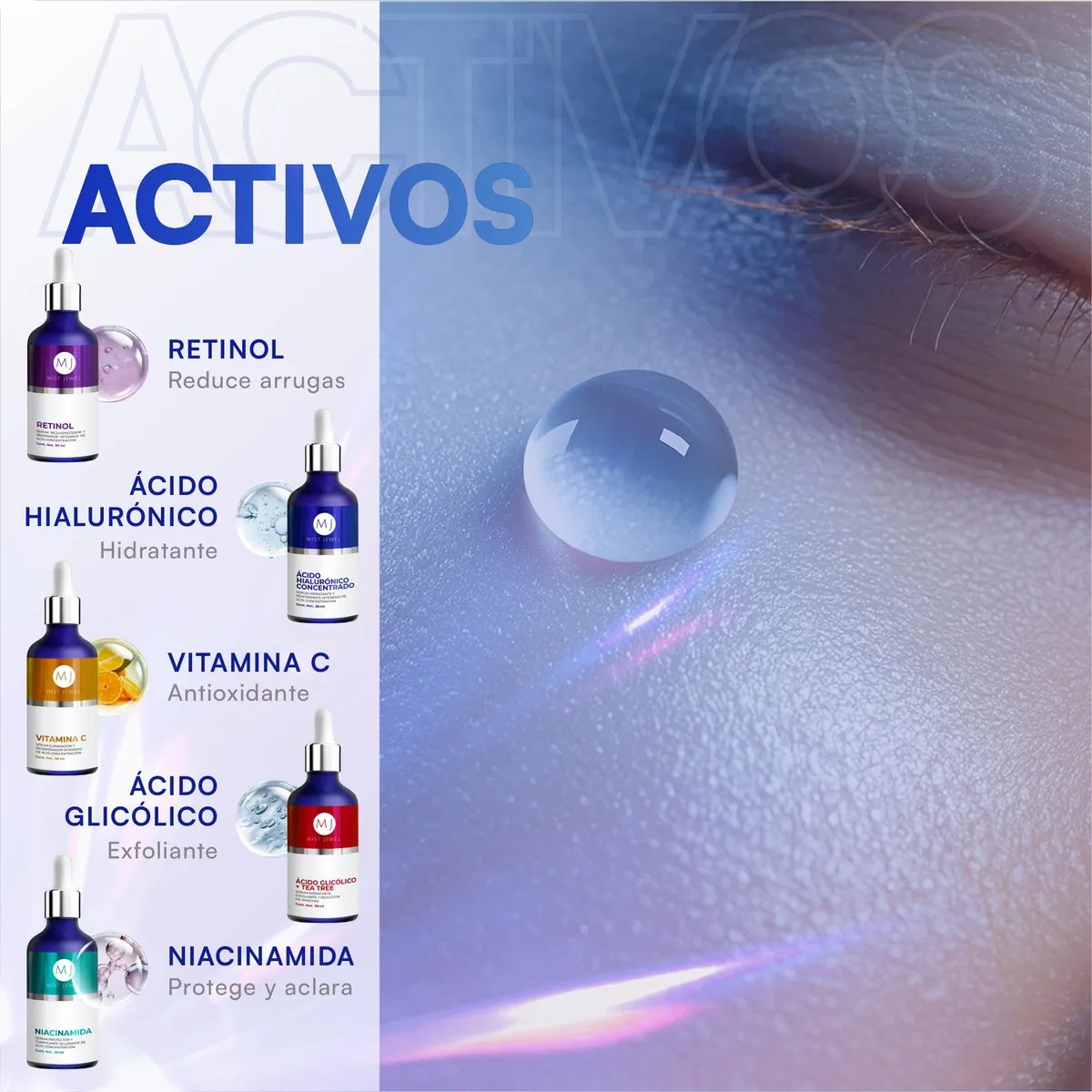 Kit Facial Advance Con 5 Sueros A. hialur&oacute;nico, Retinol, Vitamina C, Niacinamida, &Aacute;cido glic&oacute;lico image number null