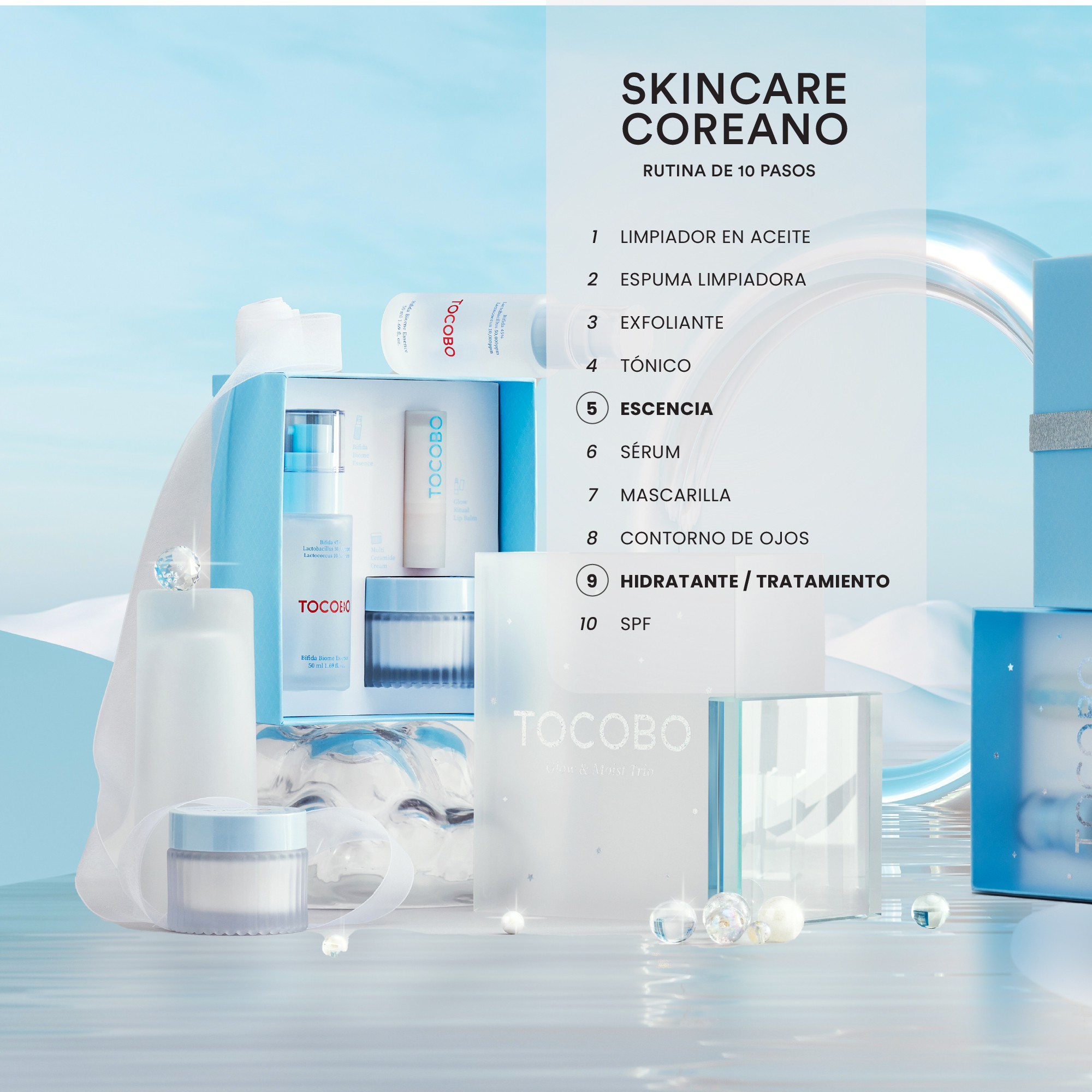 TOCOBO - Kit Hidratante Facial Coreano Glow & Moist Trio | Esencia Bifida, Crema Ceramidas y B&aacute;lsamo Labial Hidratante image number null