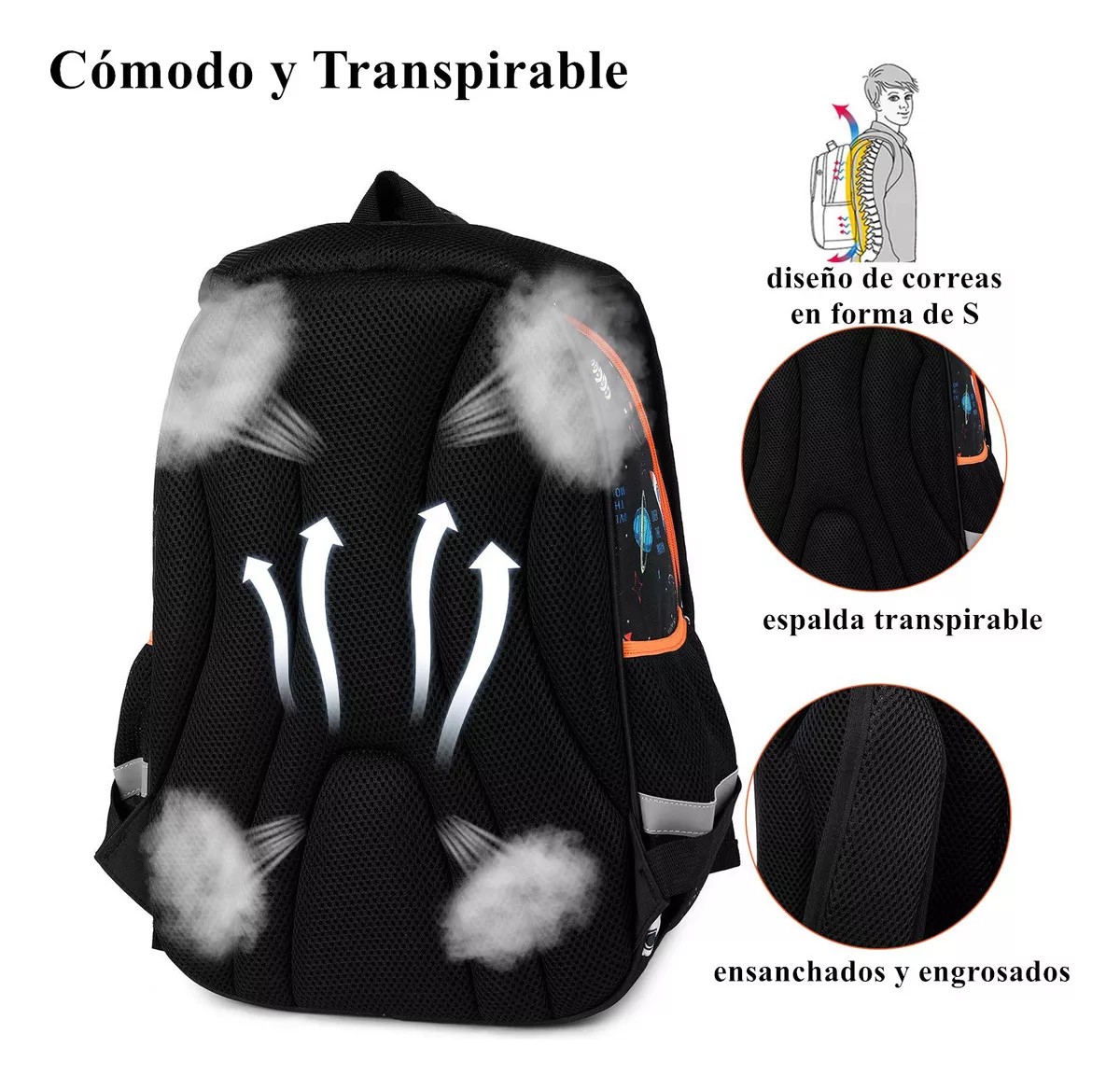 M Mochila escolar Pokachila Escolar 98653 color negro dise&ntilde;o espacial image number null