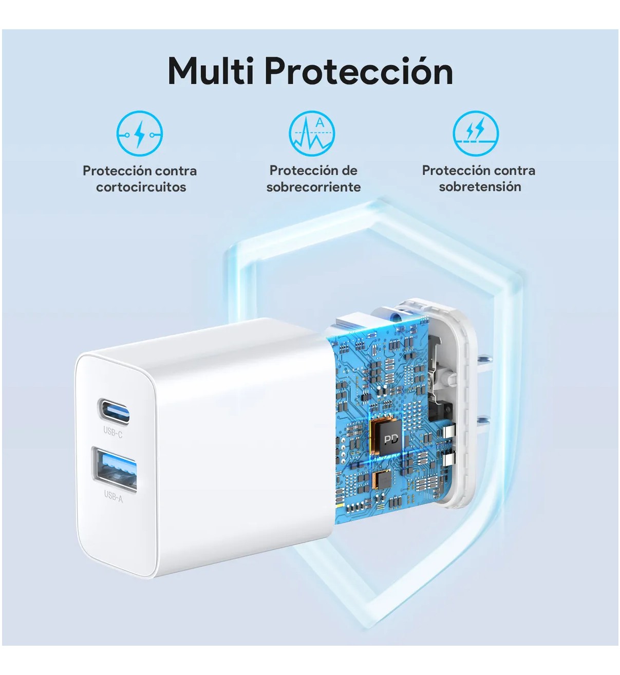Cargador para iPhone 20W Carga R&aacute;pida Dual Salida USB C & USB Belug Blanco image number null
