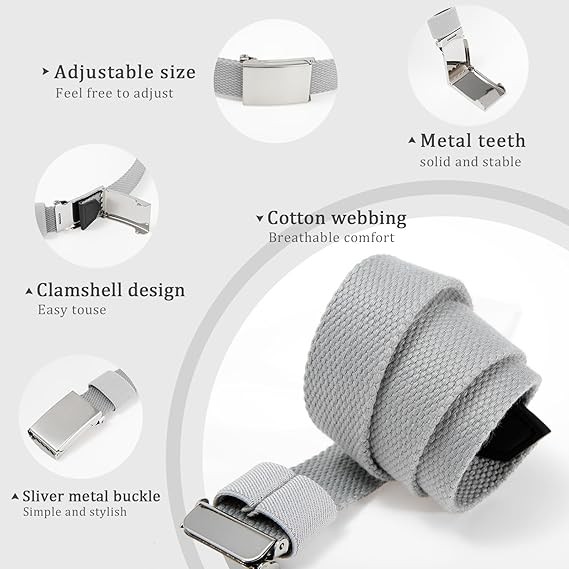 AWAYTR - Cinturones de lona para ni&ntilde;os, uniforme escolar ajustable, cintur&oacute;n de golf para ni&ntilde;os con hebilla abatible plateada. image number null
