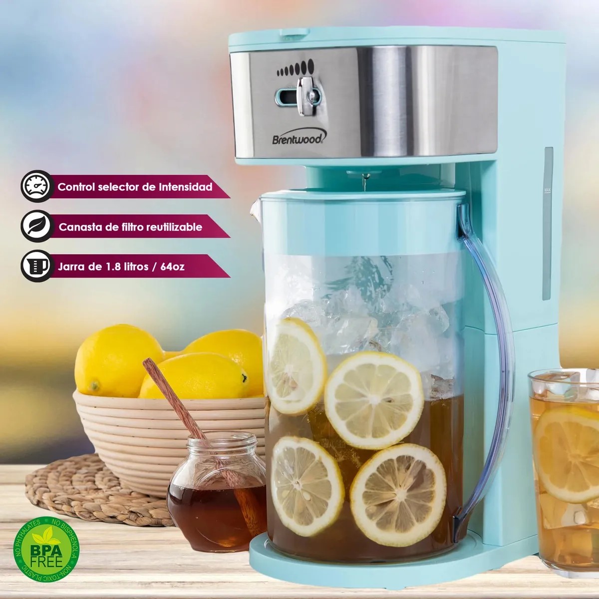 Maquina Para Caf&eacute; Y T&eacute; Helado Filtro Reutilizable 1.8 L Brentwood Kt2150bl Azul image number null