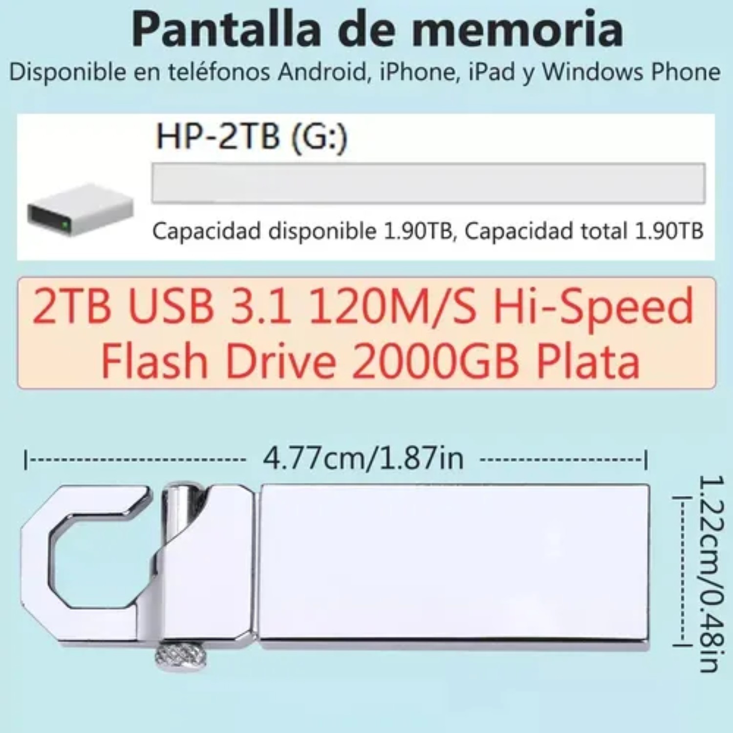 Memoria Usb 2tb Alta Velocidad 3.1 (2000 Gb) Flash Drive plata image number null
