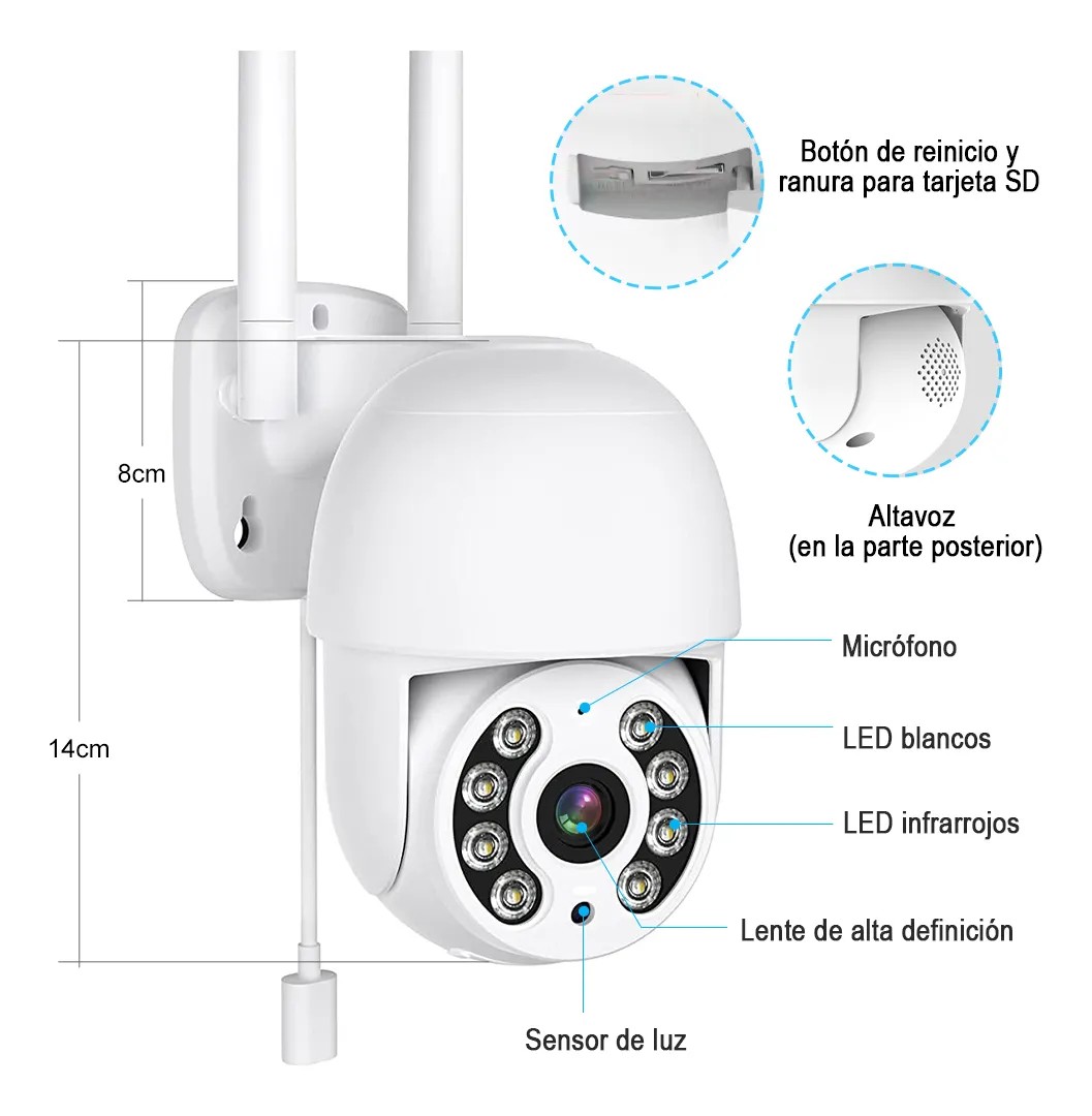 Camara de Seguridad PTZ Wifi para Exteriores Full HD 2MP 1080P 360&ordm; Vision Nocturna Sensor de Movimiento 2 pz image number null
