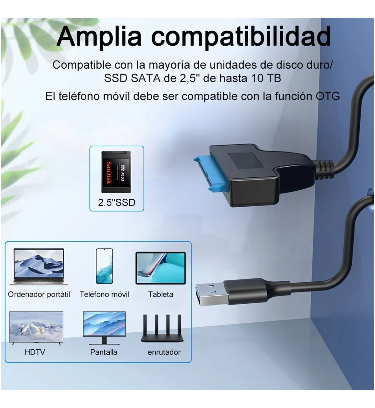 Cable Adaptador Usb 3.0 A Sata 2.5 Para Discos Duros Malubero image number null