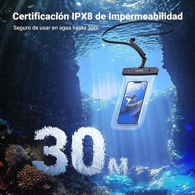 UGREEN Funda Impermeable para Celular, Bolsa para Celular contra Agua, Funda Celular Waterproof para iPhone 14 13 12 11 Pro MAX, Galaxy S23 S22 Ultra, Xiaomi Redmi Note de hasta 7.2 Pulgadas, 2 Pack. image number null