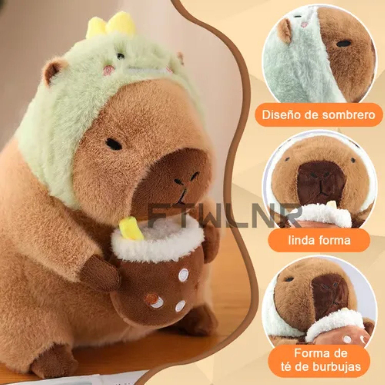 Peluche De Capibara Dinosaurio Cafe Verde image number null