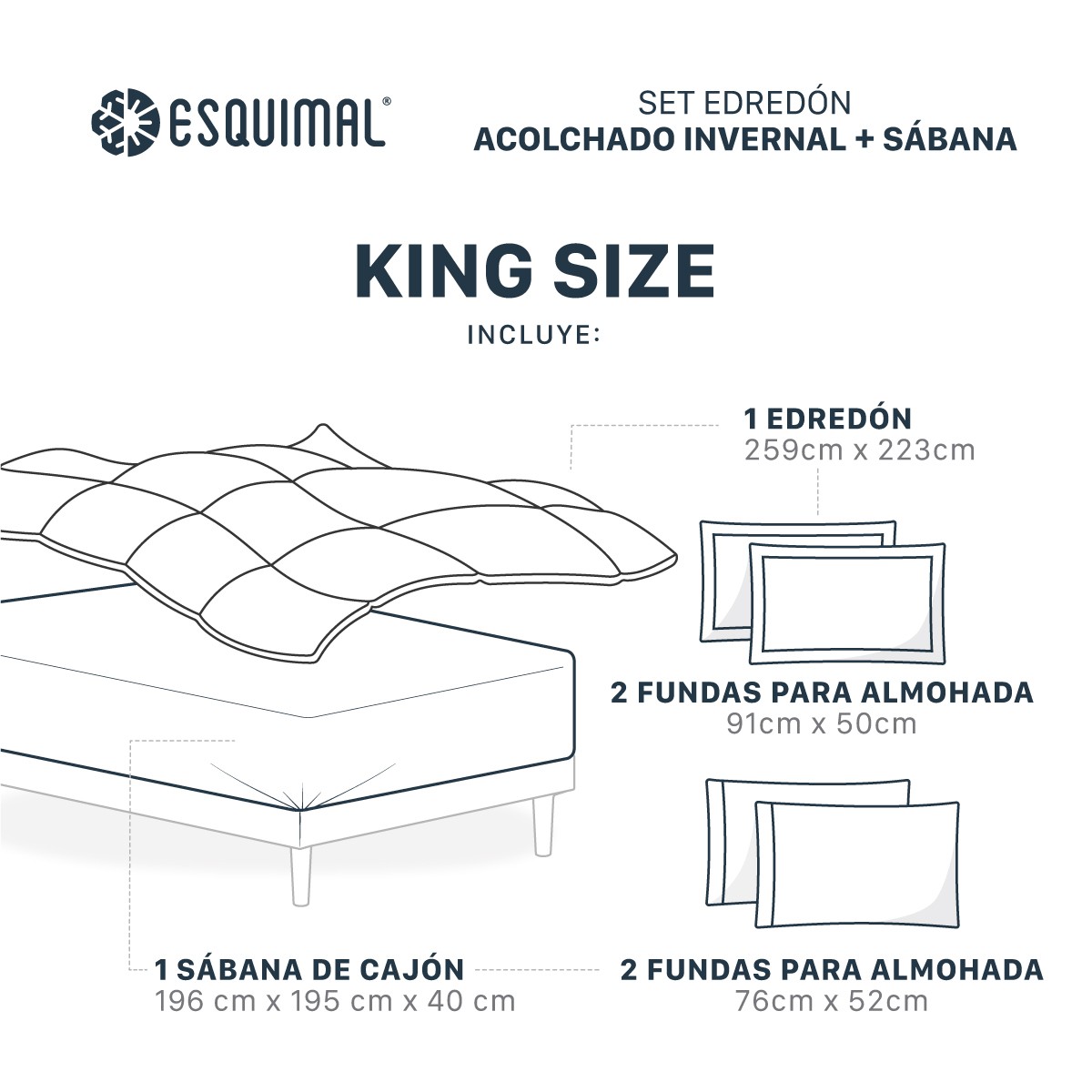 Edred&oacute;n Invernal Cobertor King Size + S&aacute;bana Negro / Gris Oscuro ESQUIMAL image number null