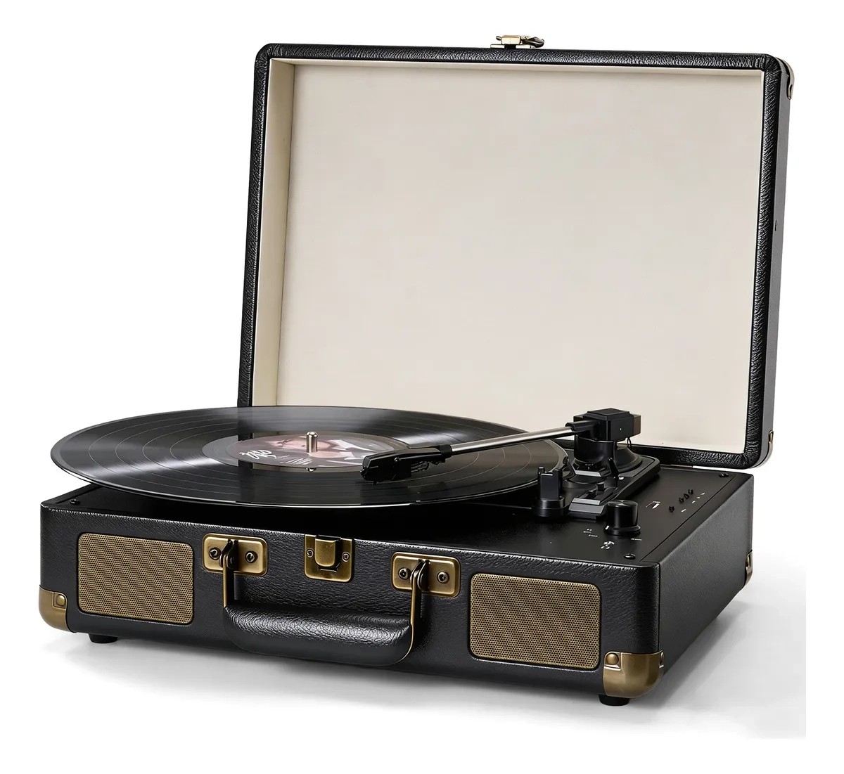 Tocadiscos De Vinilo Negro Retro Port&aacute;til Con Bluetooth image number null