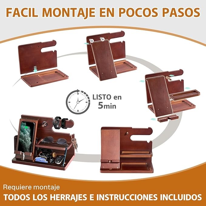 Organizador de Madera para Celular,2024 Nuevo Dise&ntilde;o,Organizador de Escritorio,Anillo,Anteojos,Relojes,Cartera,Accesorios para Hombre,Base de Celular para la Oficina y el Hogar,Regalos para Hombre. image number null