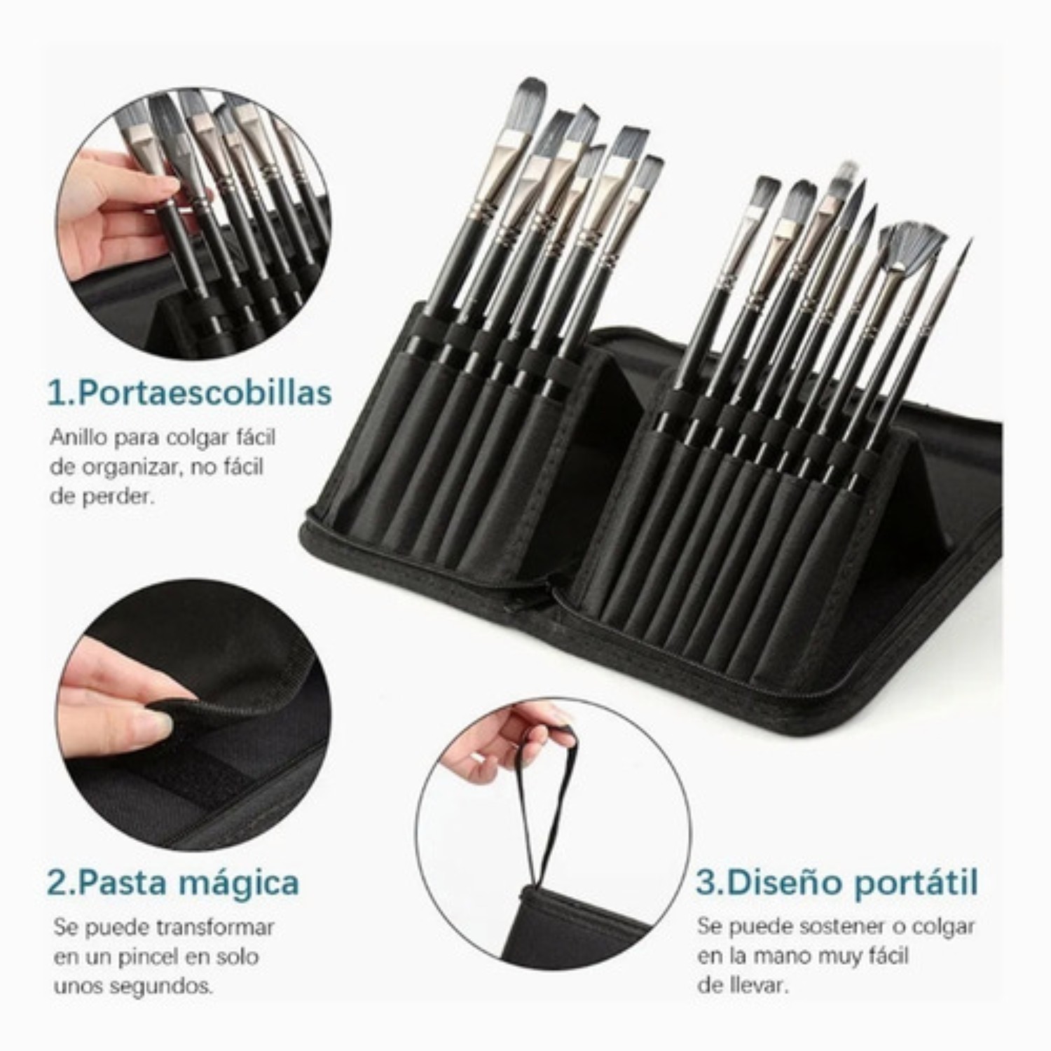 17 Pcs Para Oleo Acr&iacute;lico Acuarela Pincel De Aceite Negro image number null