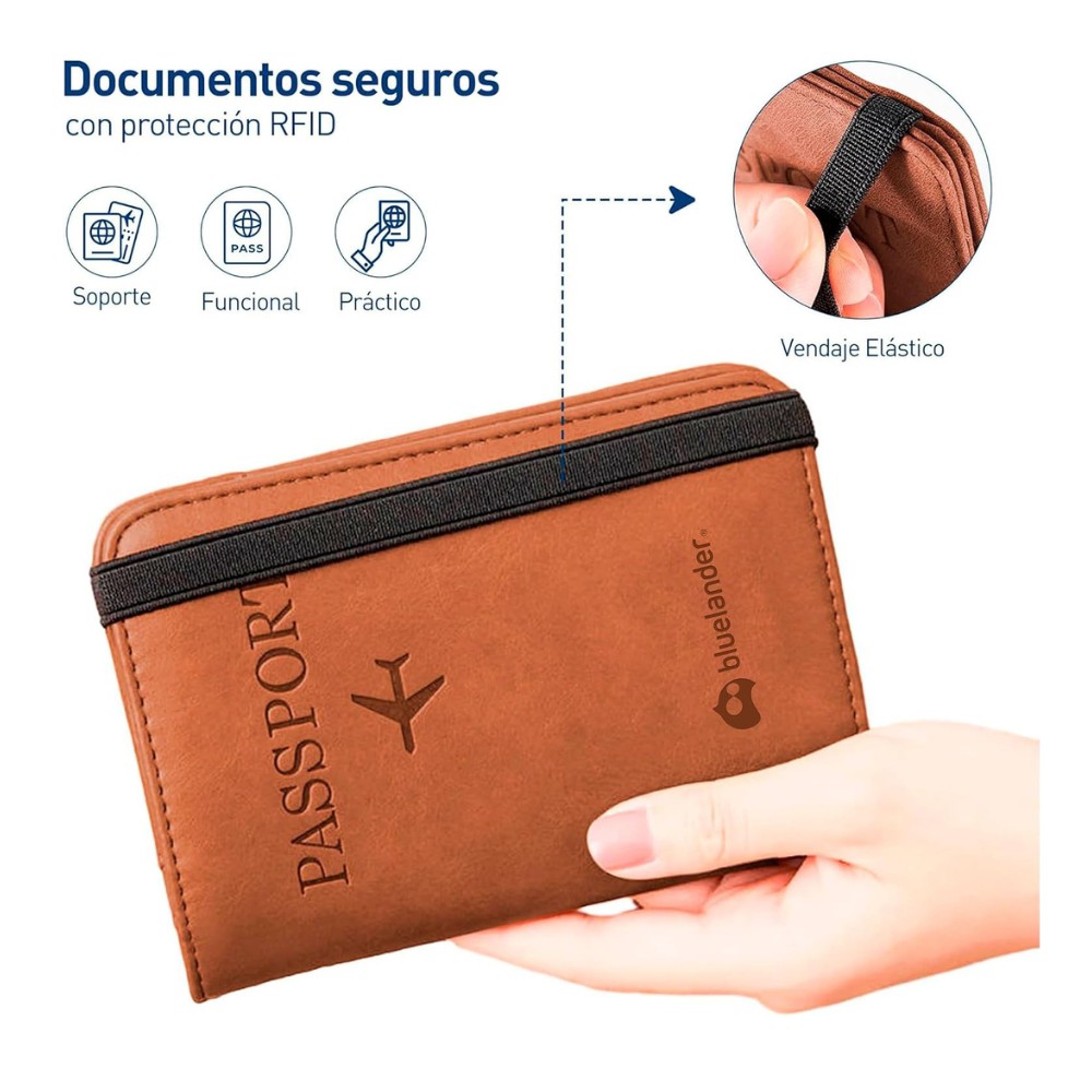 Bluelander Porta Pasaporte, con Protecci&oacute;n RFID, Porta Pasaporte y Visa, 15 x 20.5 cm, (Caf&eacute;) image number null