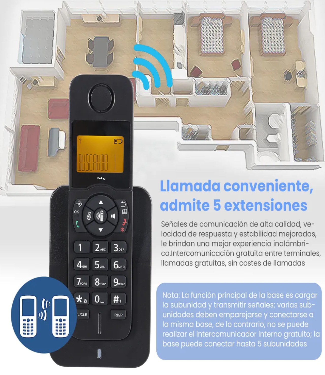 Tel&eacute;fono Inal&aacute;mbrico Fijo Moderno Con Lcd Para Casa Oficina negro image number null