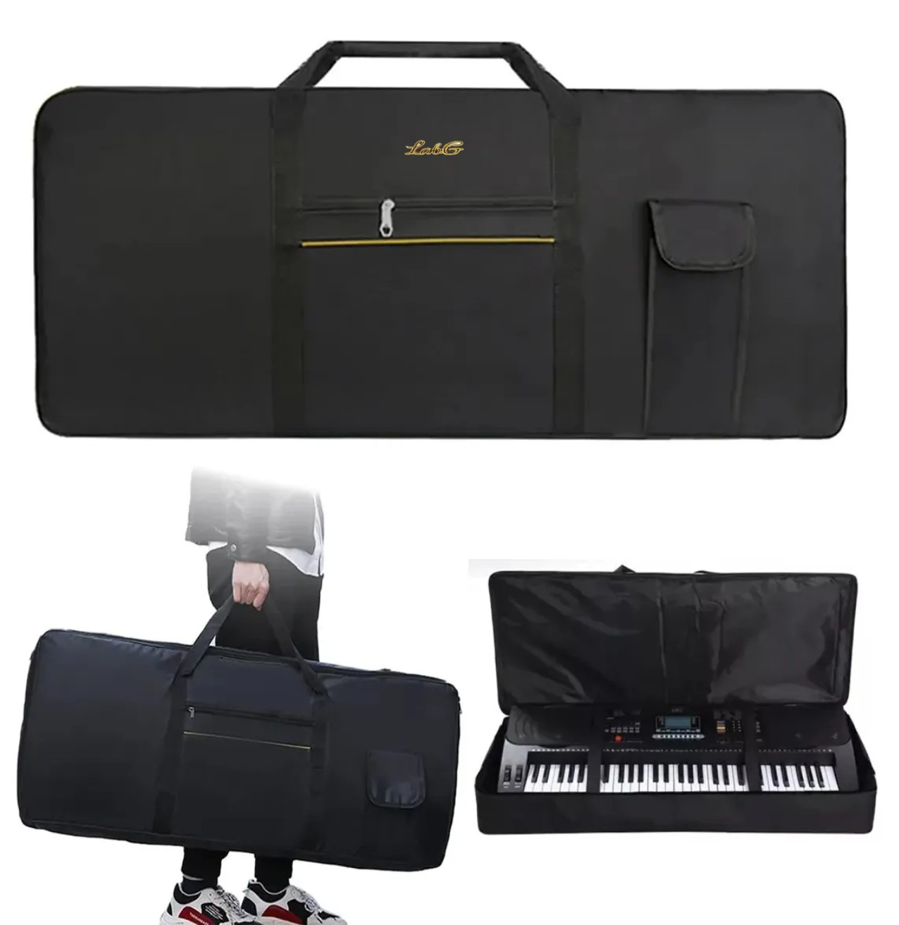 Funda Teclado De Piano Electr&oacute;nico Negro con Linea Amarilla image number null