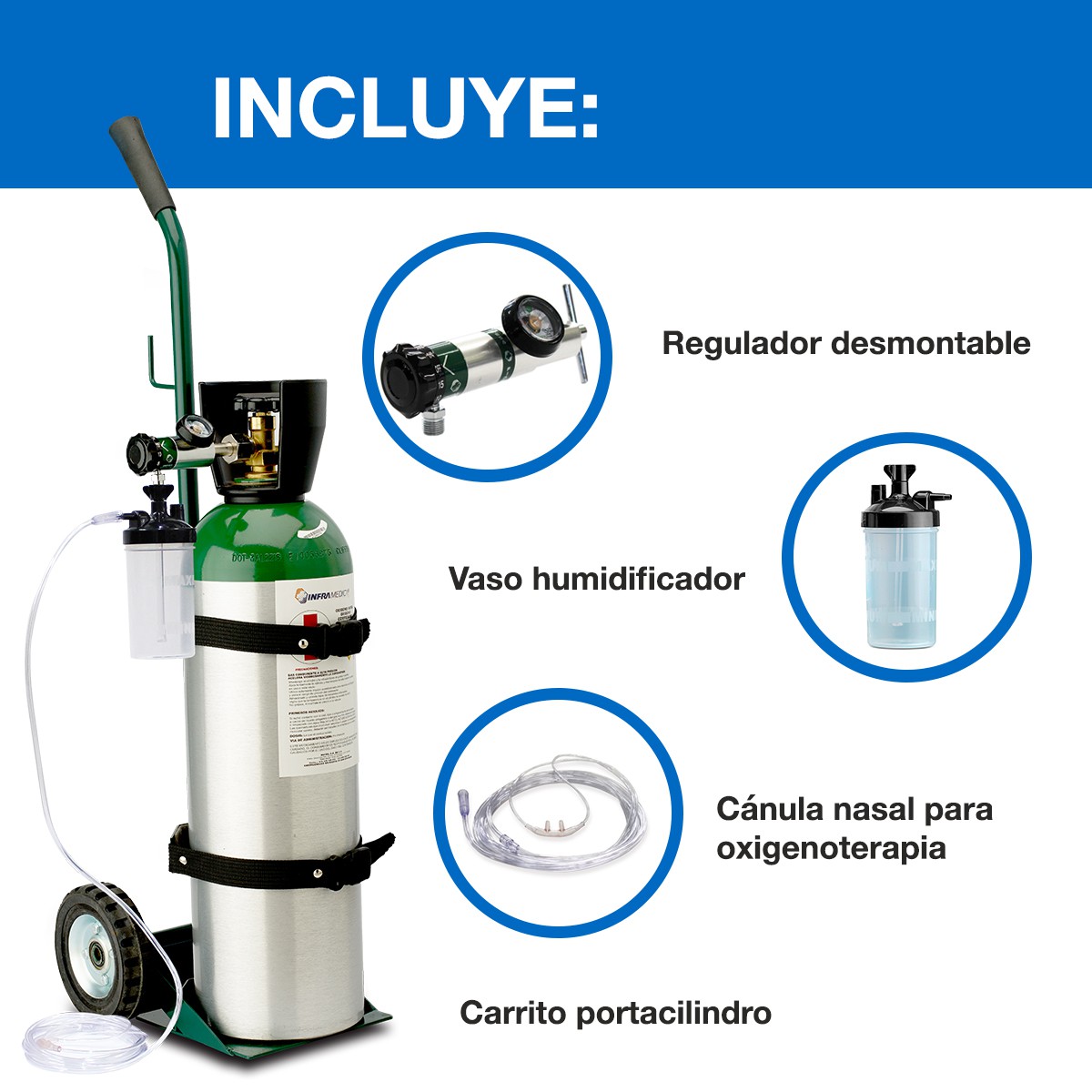 KIT TANQUE OX&Iacute;GENO MEDICINAL OXIVIDA 1725 (SIN CARGA DE GAS)+ 2 AGUAS image number null