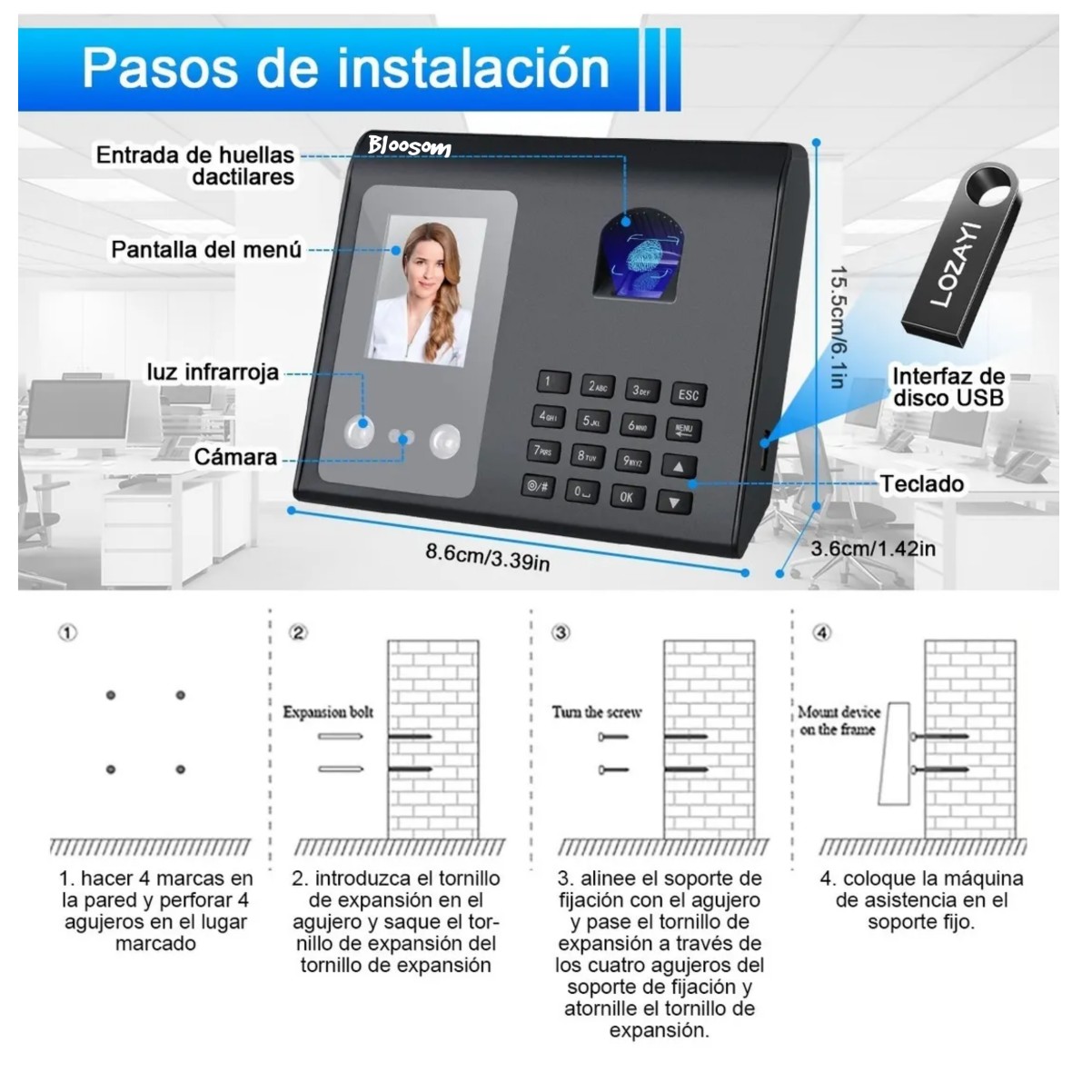 Reloj Checador Biom&eacute;trico 3 En 1 Con Detecci&oacute;n Dactilar Y Facial Negro image number null
