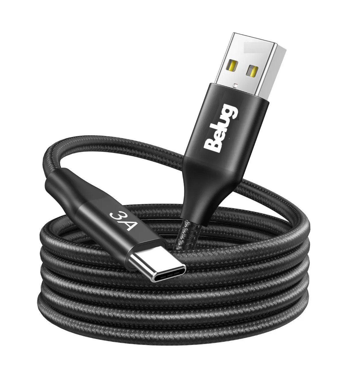 Cable de Datos USB a Tipo C Belug, 2 Metros Nailon Trenzado Negro USB 2.0 3A Cable Carga R&aacute;pid image number null