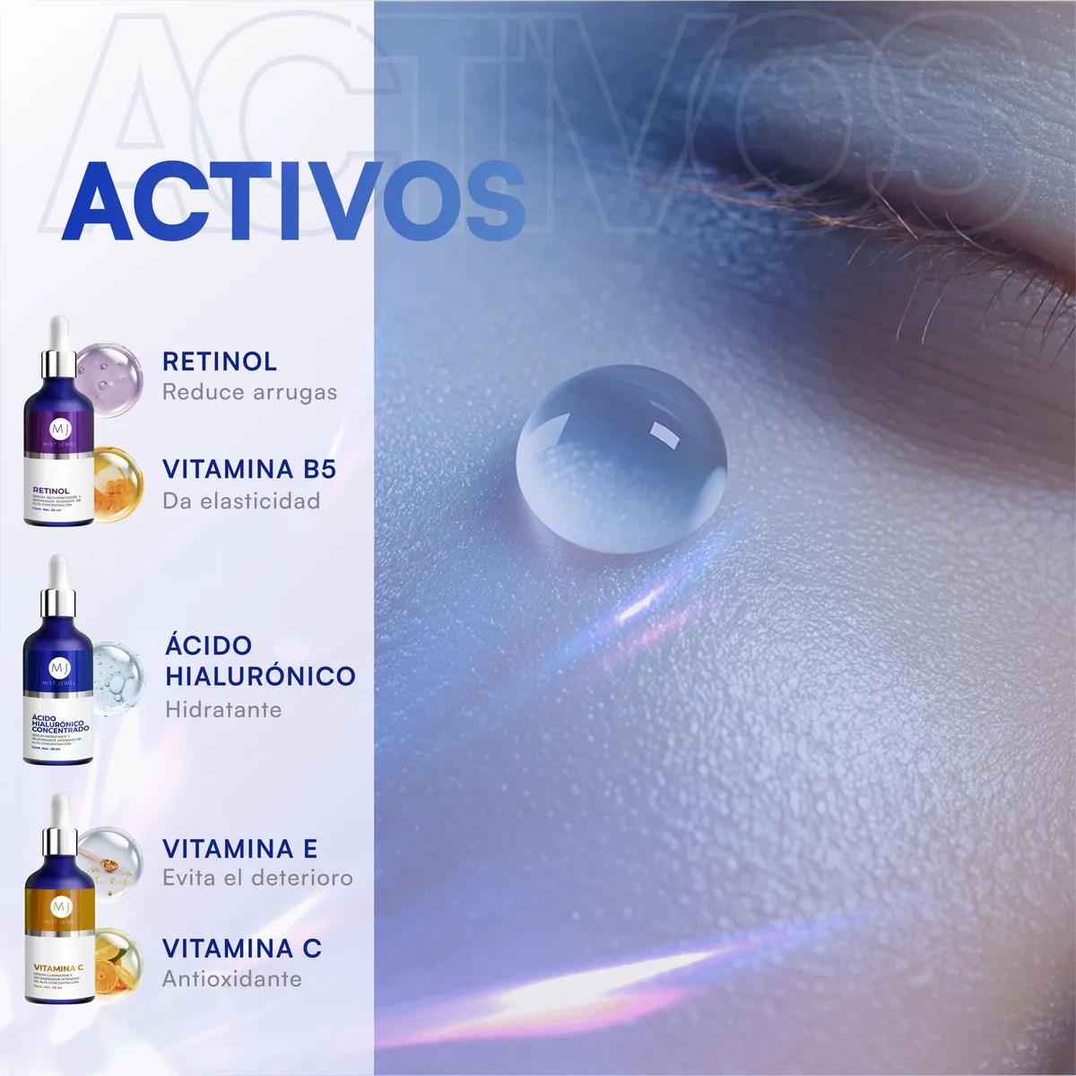 Mist Jewel Kit Sueros Faciales Complete &Aacute;cido Hialur&oacute;nico, Retinol Y Vitamina C + E. image number null
