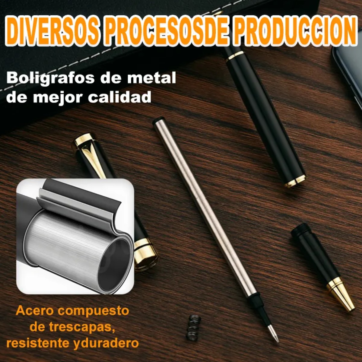 2pz Pluma De Acero Alta Calidad Con Recambio Y Caja Regalo Negro y negro image number null