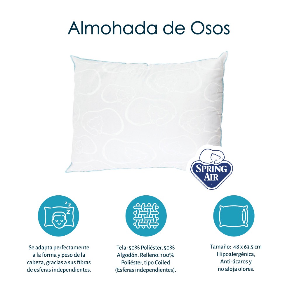 S&aacute;banas Individual Spring Air Basic Azul Acero + Almohada Spring Air Osos image number null