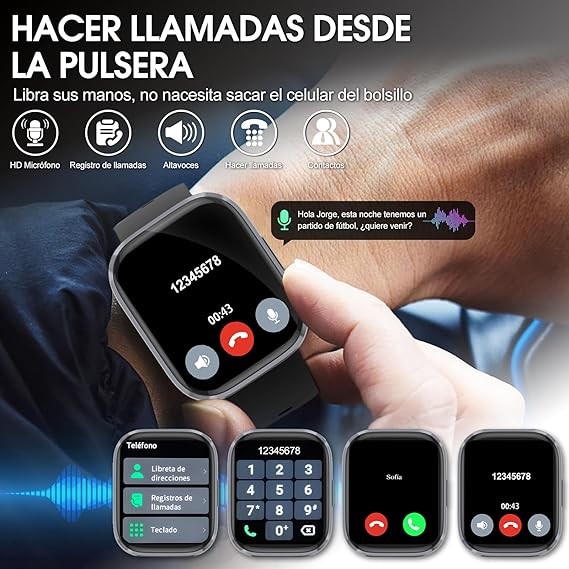 Lostrain Reloj Inteligente Hombre y Mujer,Smartwatch Deportivo 1.96" HD Pantalla t&aacute;ctil con Llamada Bluetooth,Pulsera Inteligente Impermeable IP68 Monitor De Frecuencia Card&iacute;aca/SPO2/Presi&oacute;n Arterial. image number null