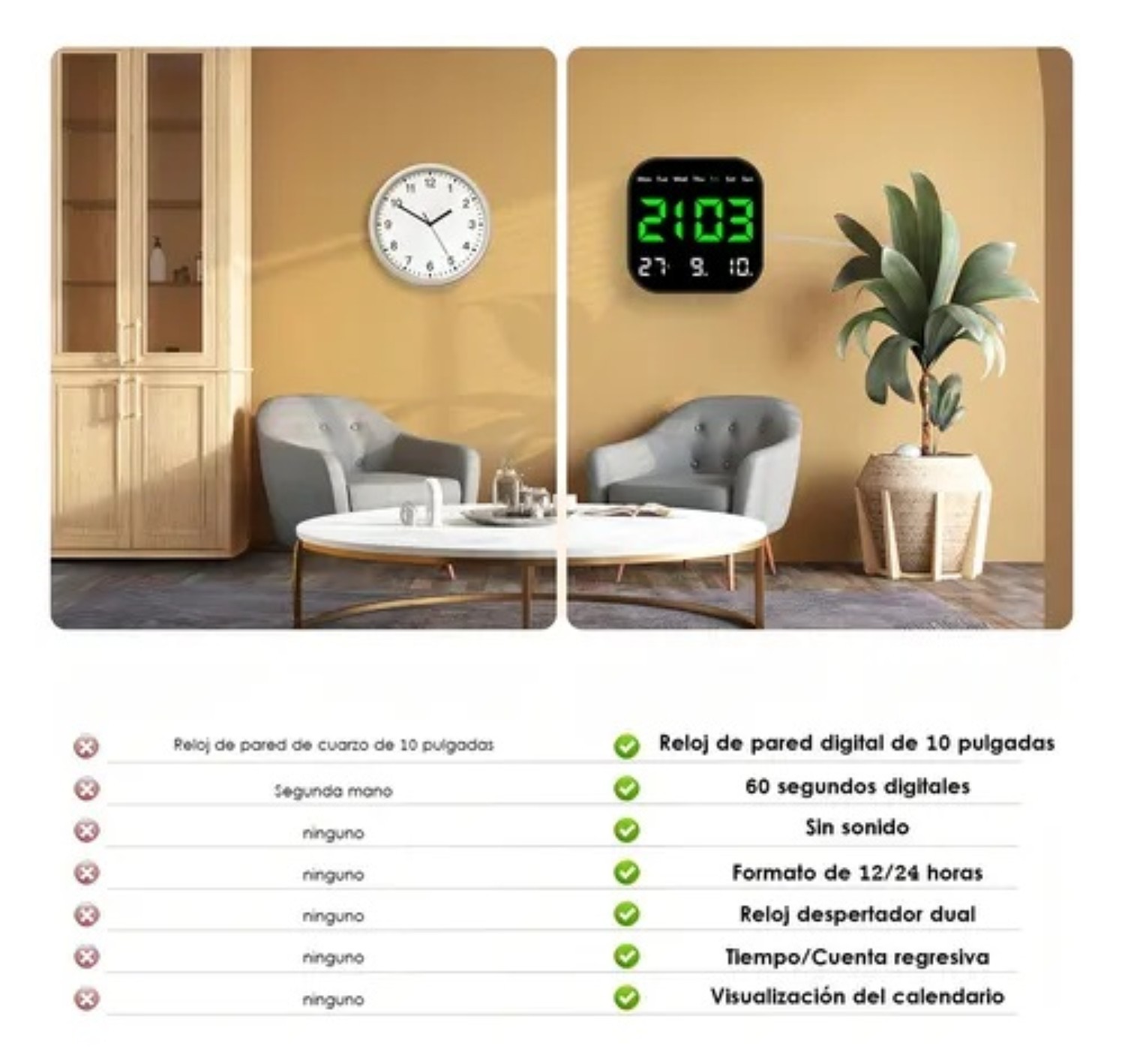 Reloj De Pared Digital Con Fecha Temperatura Semana Alarmas image number null